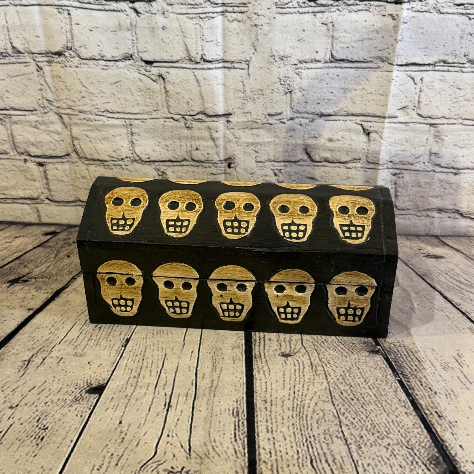 26cm x 12cm x 12cm Wood Gothic Pentagram Skull Coffin Jewellery Trinket Box1