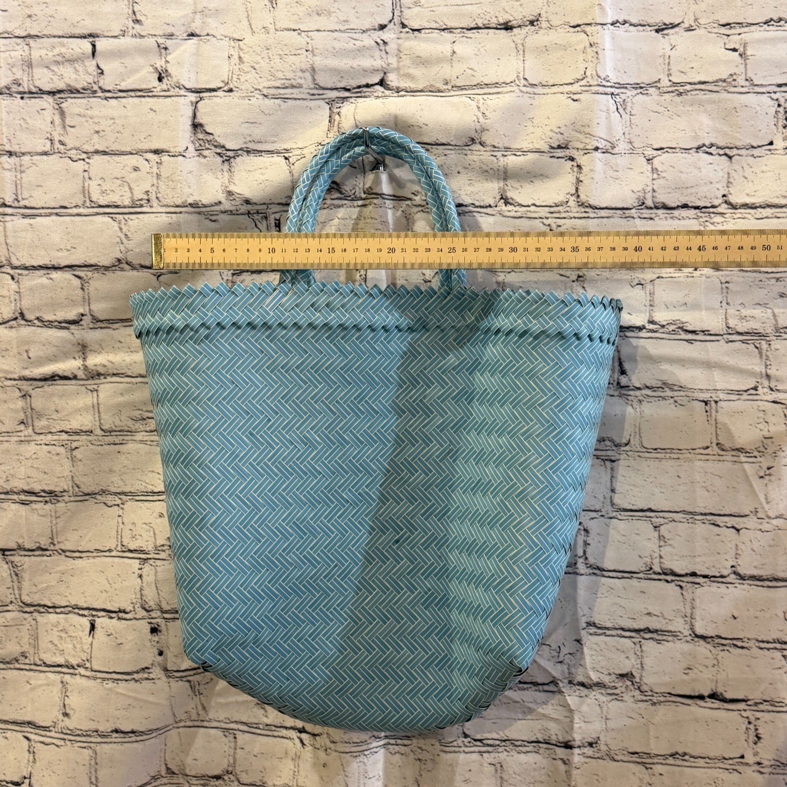 Blue 40cm Handwoven Tote Bag Recycled Plastic Eco-Friendly Market Beach3