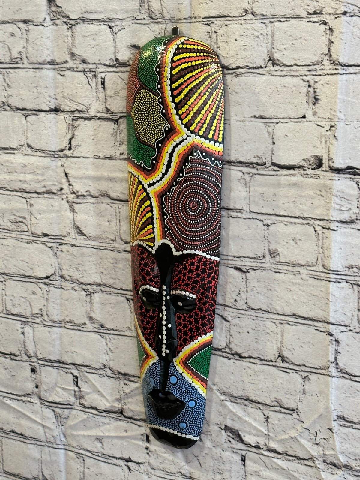 50cm Mask Carved Wooden Dot Painted Ethnic Tribal Tiki Wall Art Handmade No 81