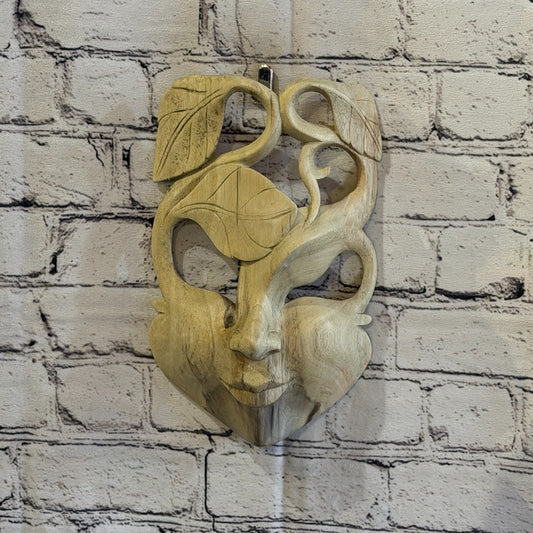 25cm Wooden Soulmate Mask Wall Art Hibiscus Wood Hand Carved Fair Trade Design 60