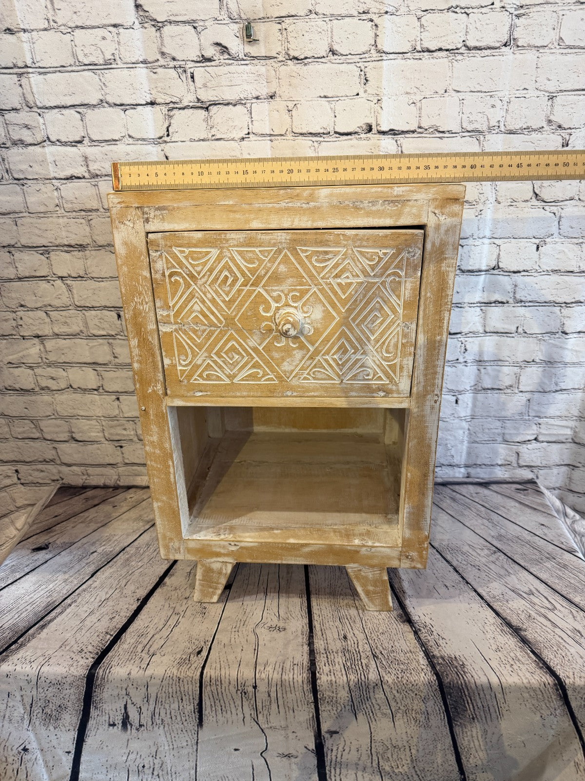 60cm x 40cm White 1 Draw Pillar Wooden Side Cabinet Living Storage Furniture6