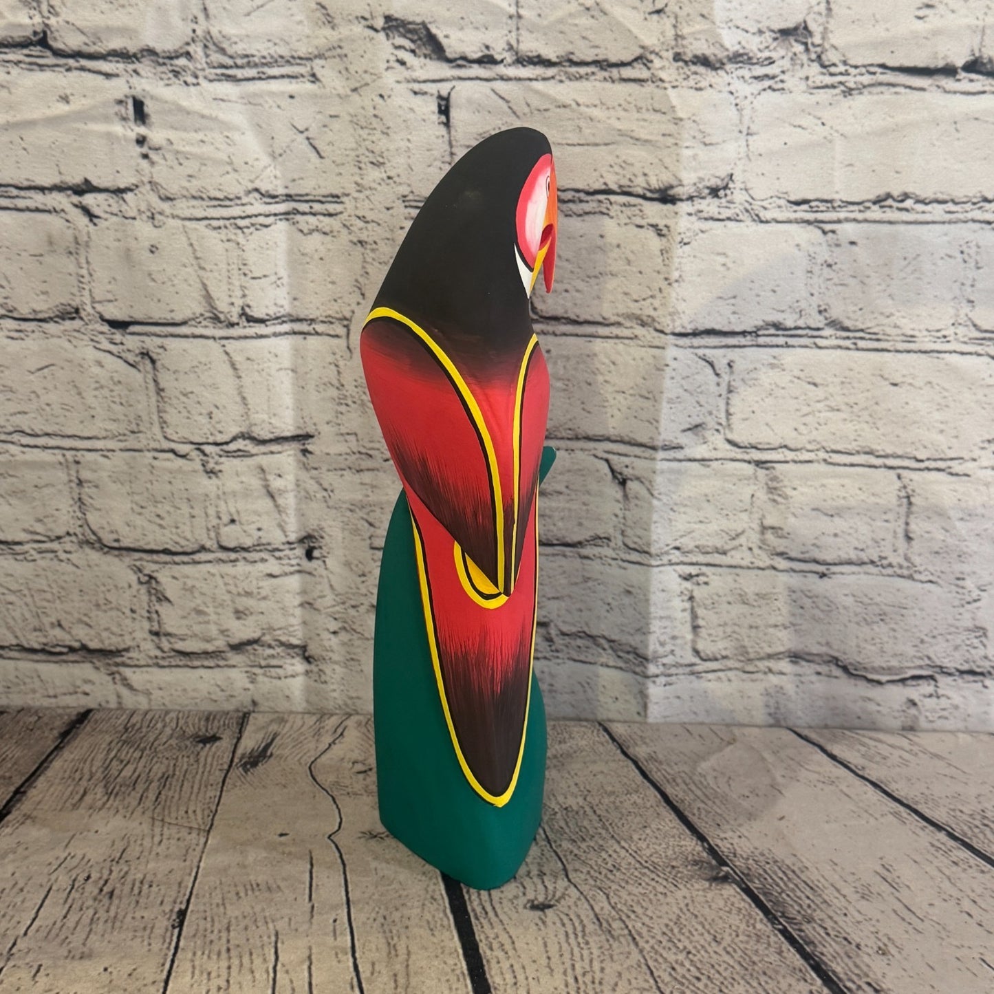 30cm Dark Red Parrot Bird Ornament Statue Fair Trade Hand Made Carved Wood5