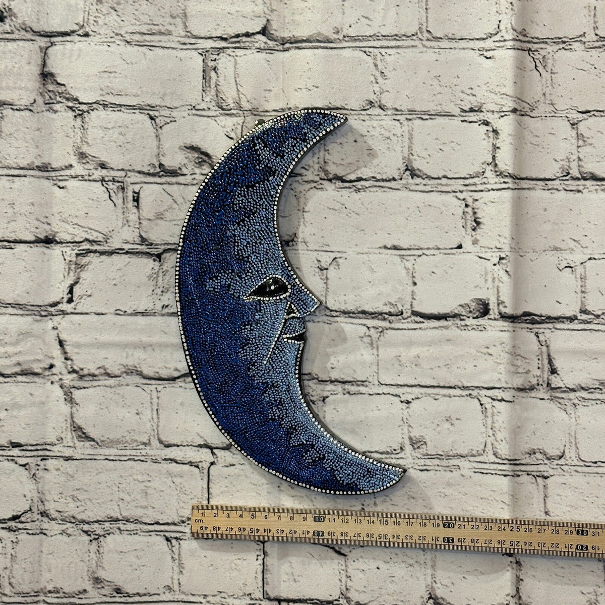 30cm Crescent Moon Carved Wooden Dot Painted Ethnic Tribal Tiki Wall Art No 33
