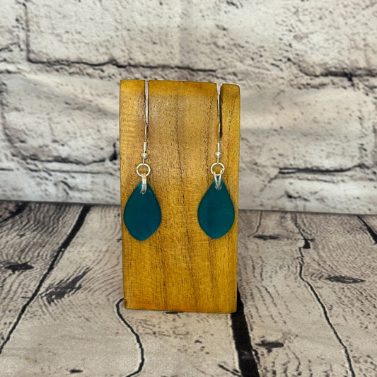 Blue Recycled Teardrop Silver Plate Dangle Drop Earrings Handmade UK Jewellery0