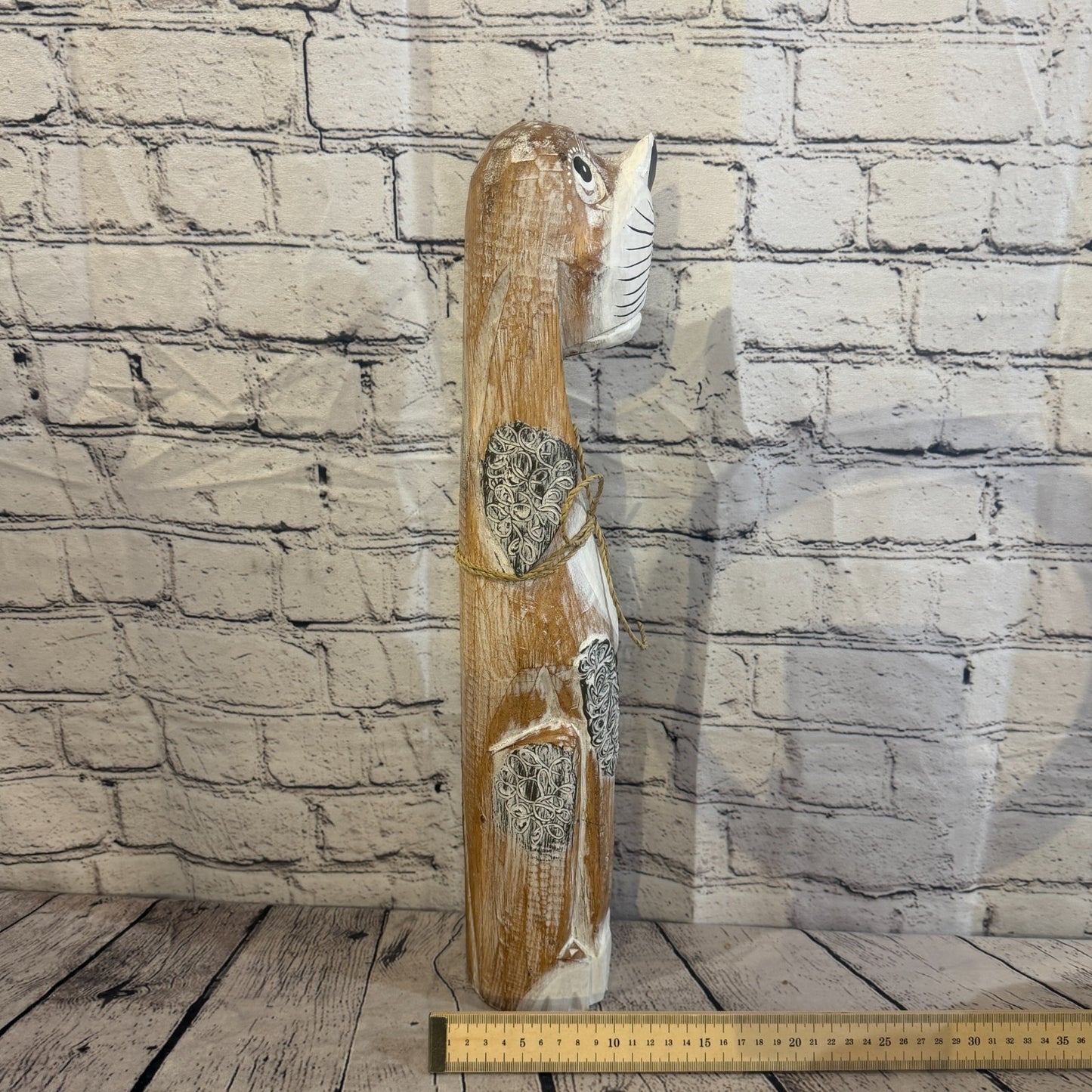 50cm Light Brown Wooden Shabby Dog Statue Ornament Fair Trade Handcarved7