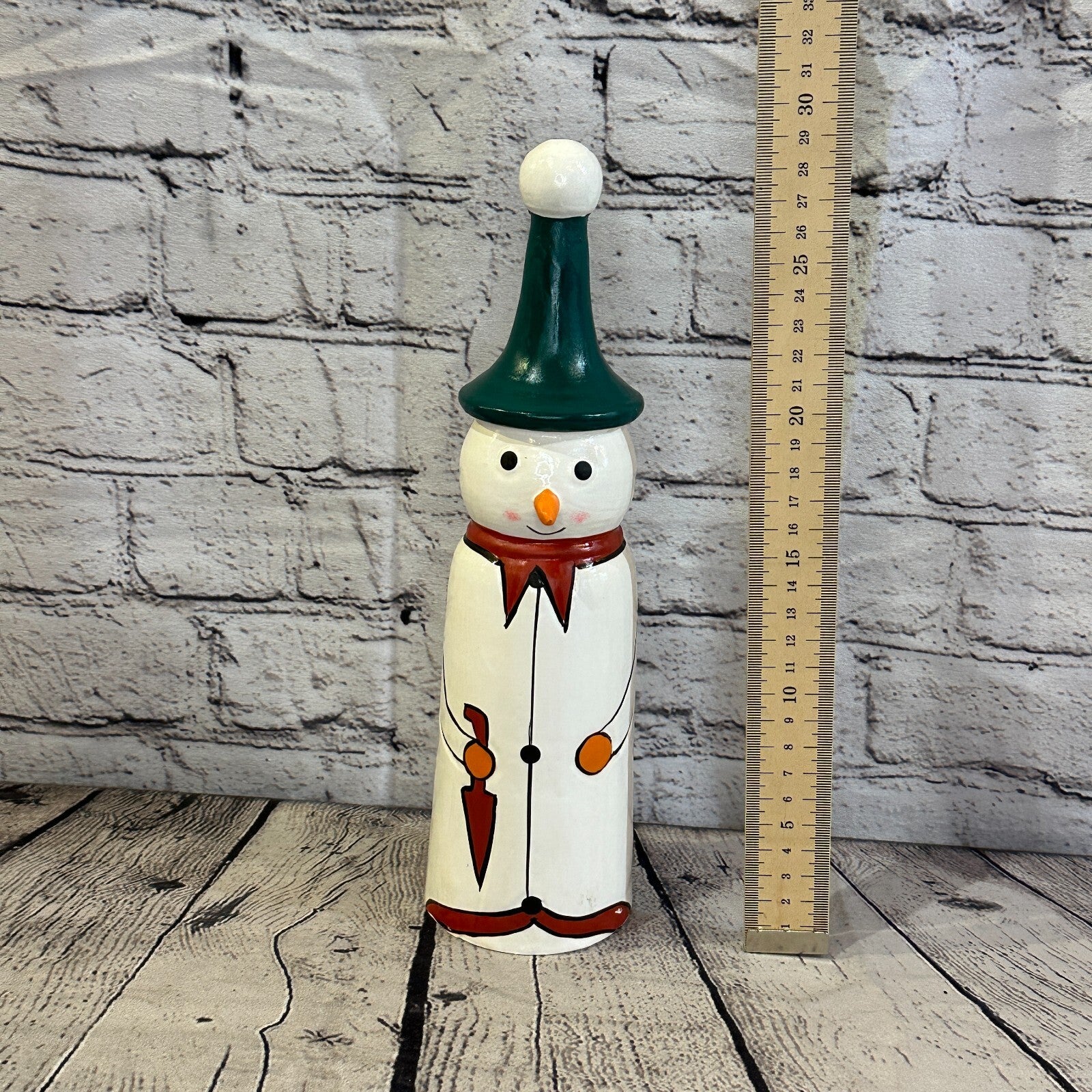 28cm x 8cm Green Pointy Hat Snowman Handcrafted Wood Xmas Christmas Ornament5