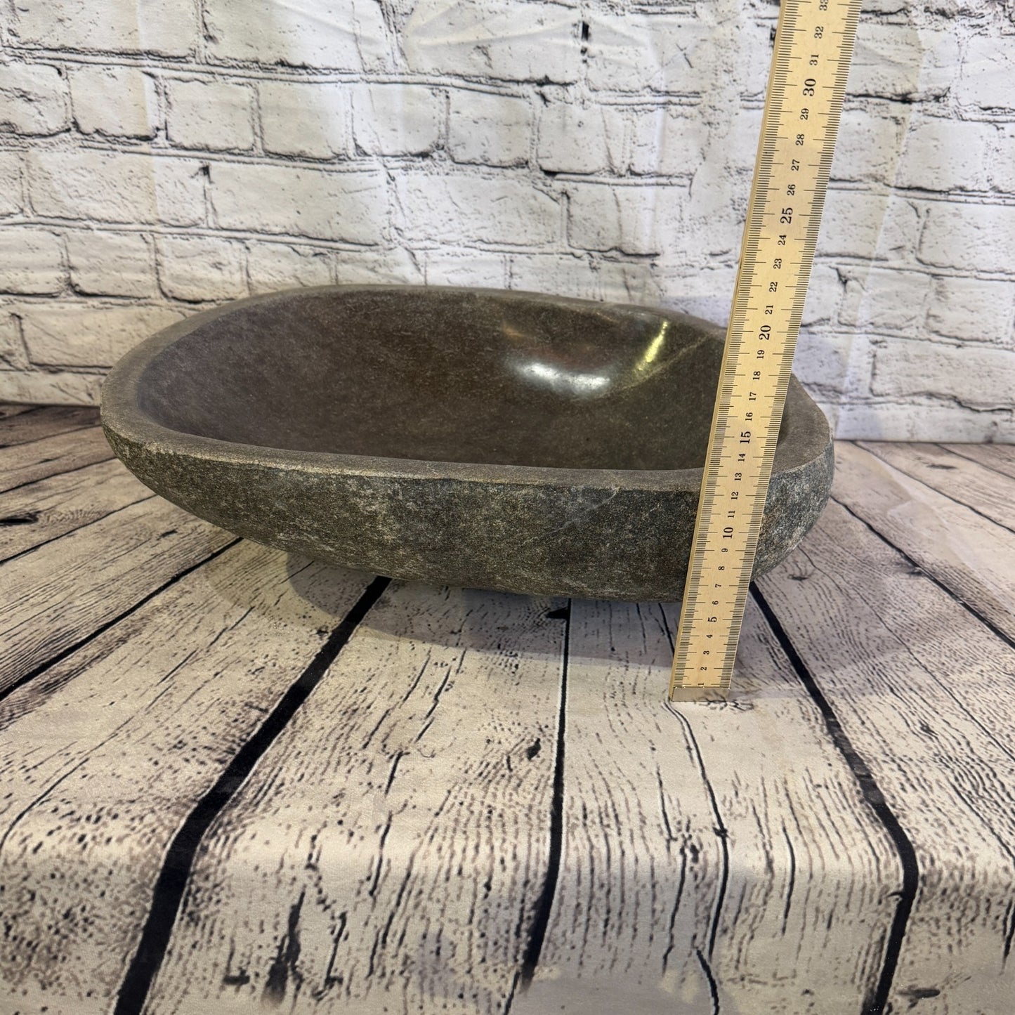 40cm x 34cm Wash Basin Bathroom Counter Top Washing River Stone Bowl Sink No 325