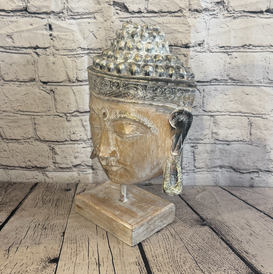 35cm x 25cm Brown Head Buddha Ornament Sculpture Statue Buddhas Hand Carved Wood0