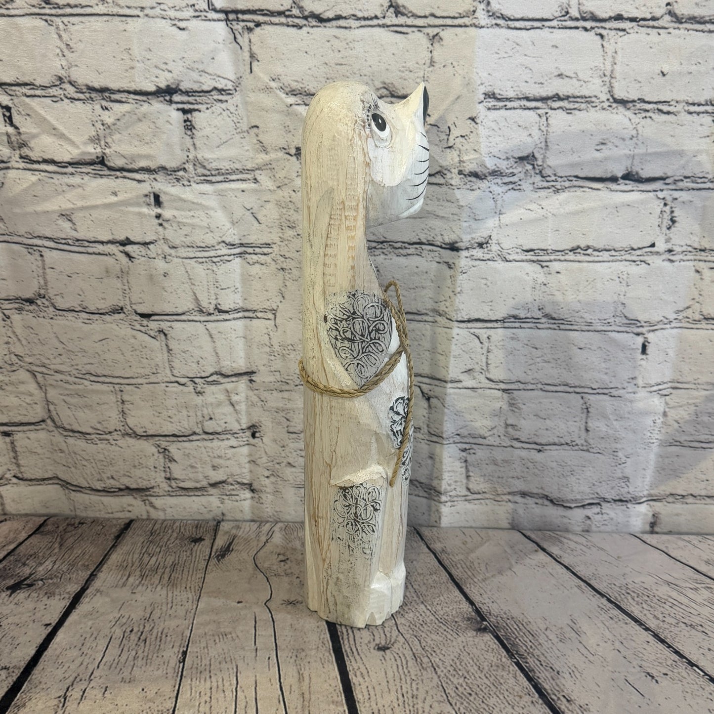 40cm White Wooden Shabby Dog Statue Ornament Fair Trade Handcarved3