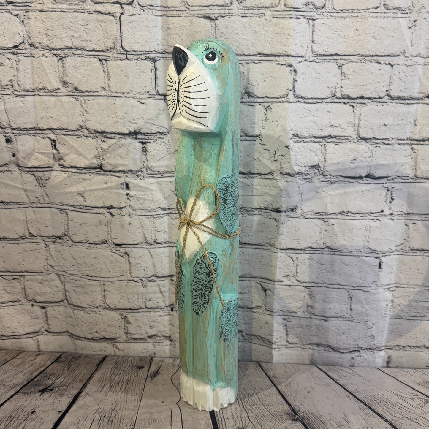 50cm Green Teal Wooden Shabby Dog Statue Ornament Fair Trade Handcarved0