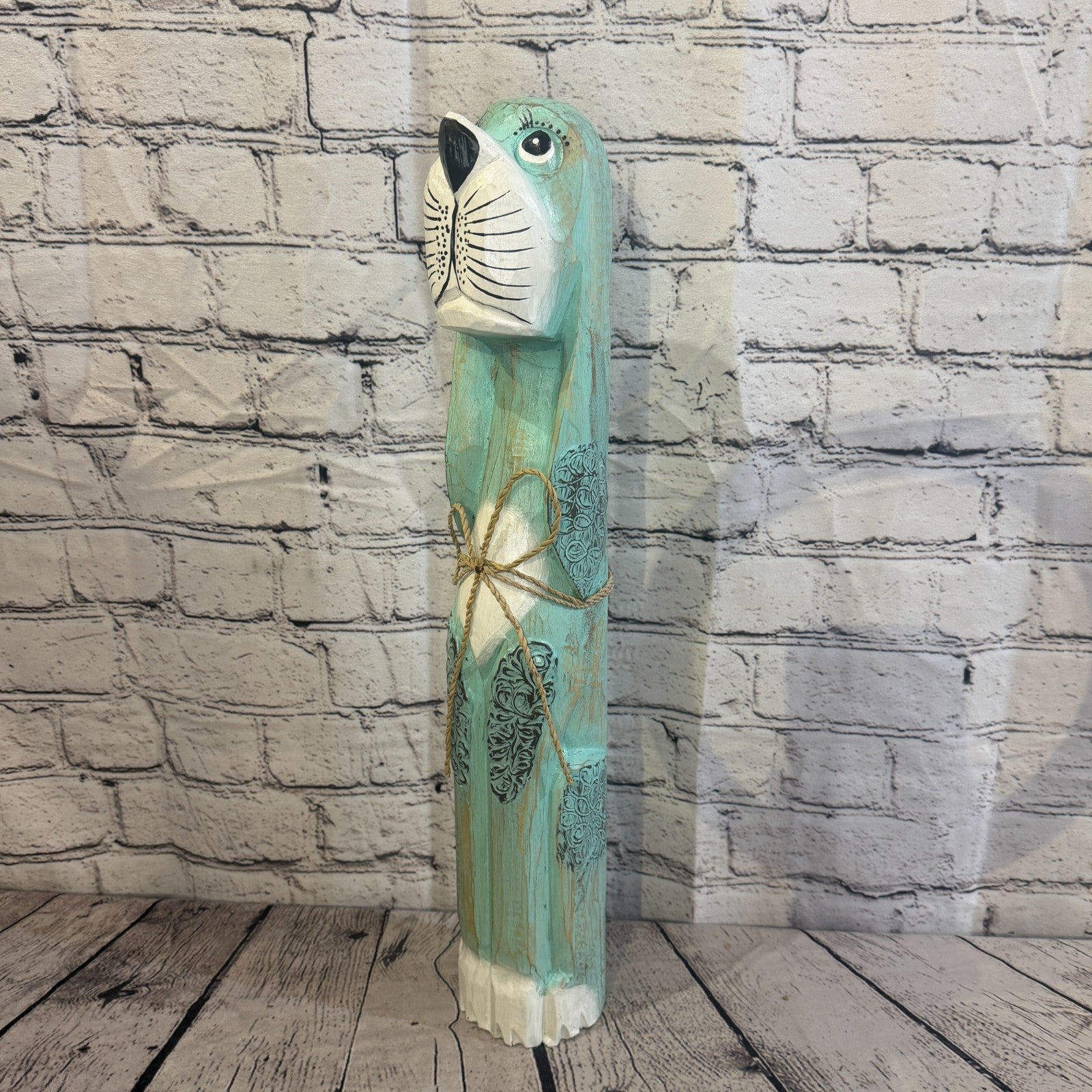 50cm Green Teal Wooden Shabby Dog Statue Ornament Fair Trade Handcarved0