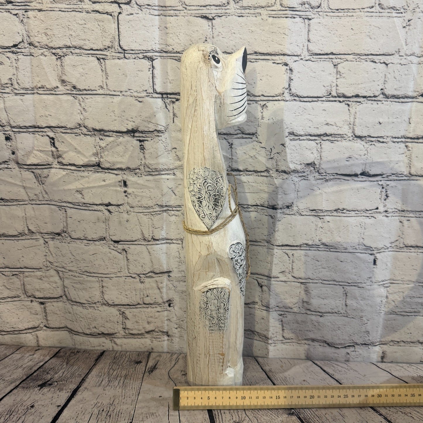 50cm White Wooden Shabby Dog Statue Ornament Fair Trade Handcarved7