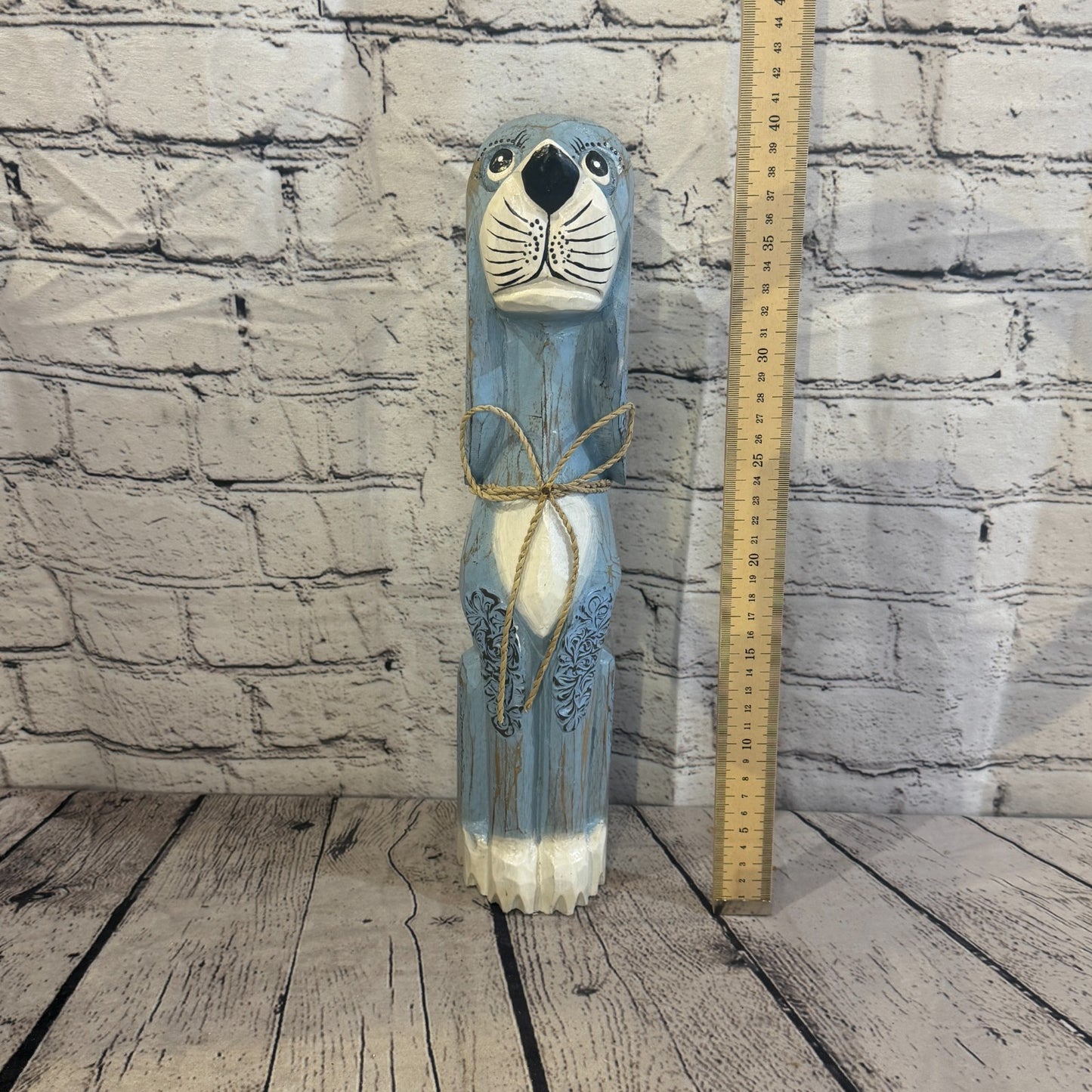 40cm Light Blue Wooden Shabby Dog Statue Ornament Fair Trade Handcarved5