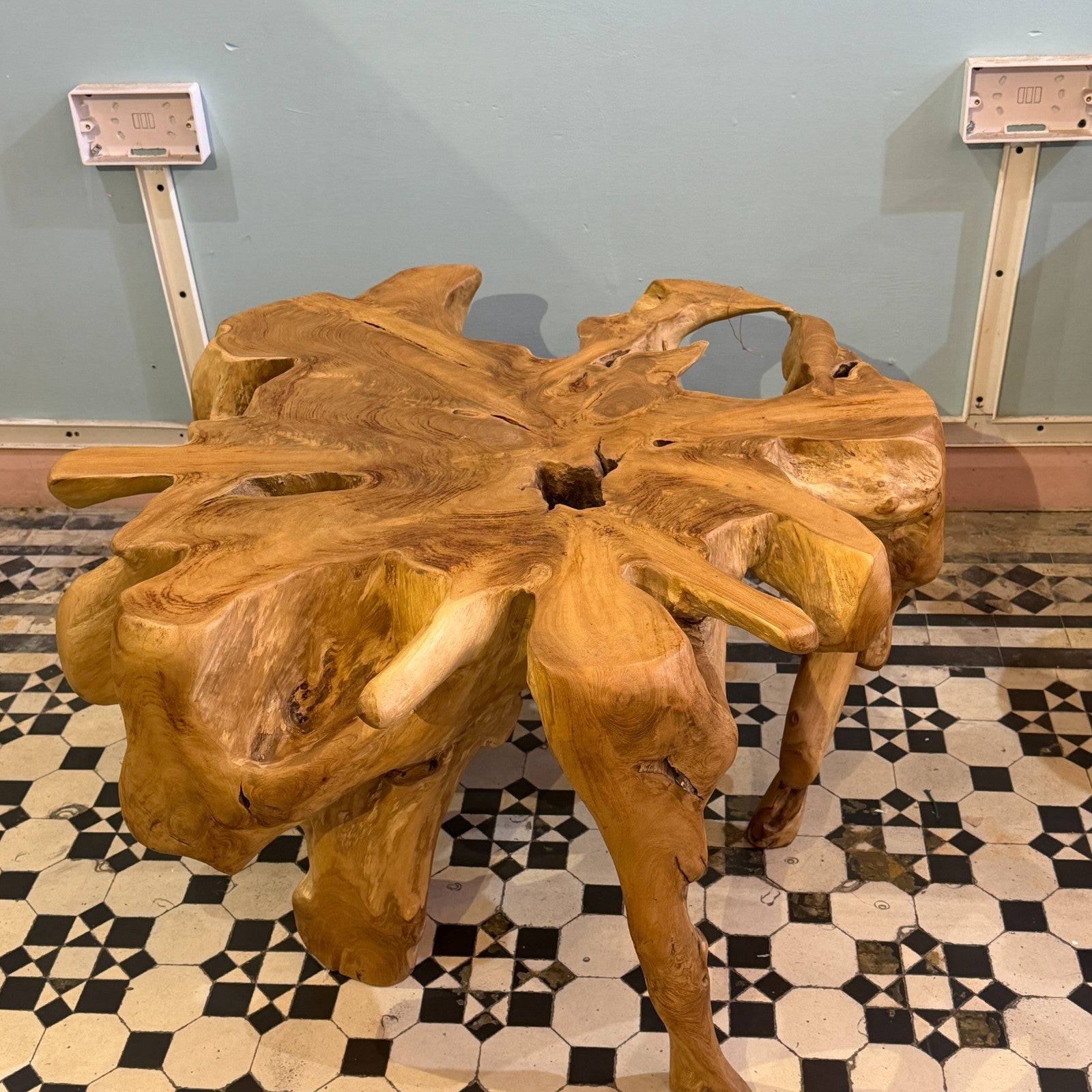 45cm x 75cm x 75cm Solid Wood Coffee Table Tree Teak Side Table Wood Living Room1