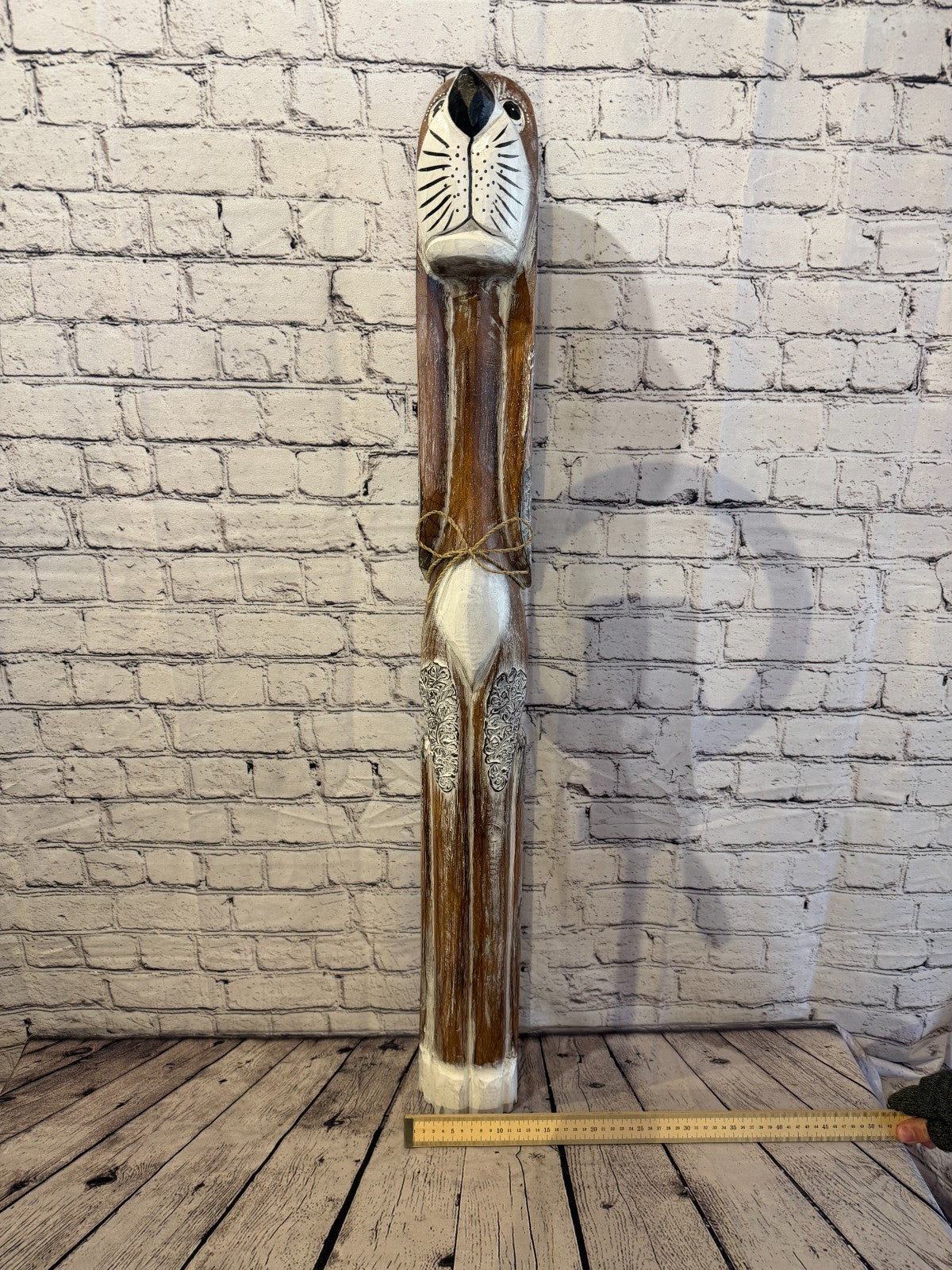 100cm Light Brown Wooden Shabby Dog Statue Ornament Fair Trade Handcarved6