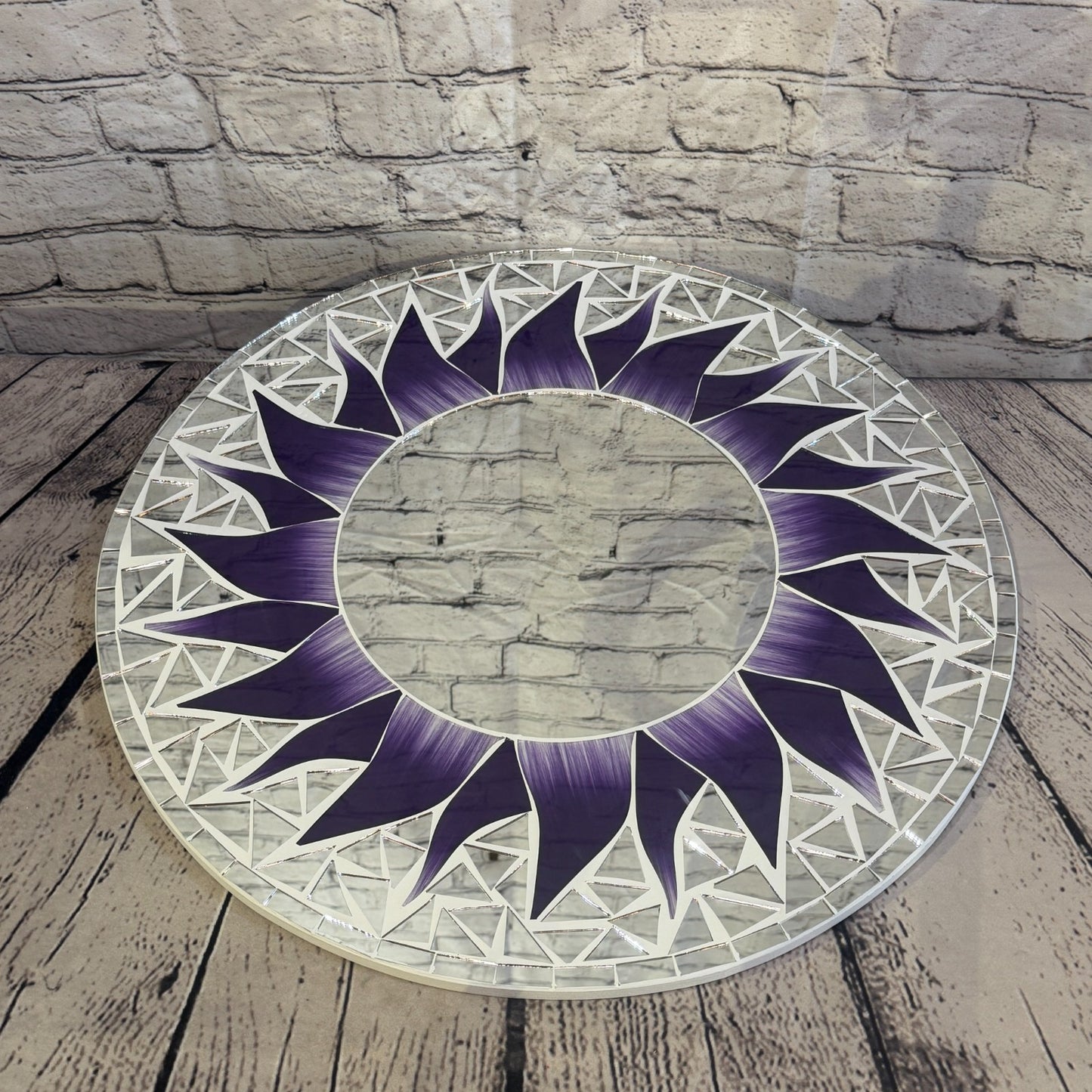 Purple Sun Flame Mosaic Tile Wall Mirror 50cm x 50cm 20 Inches Handmade2