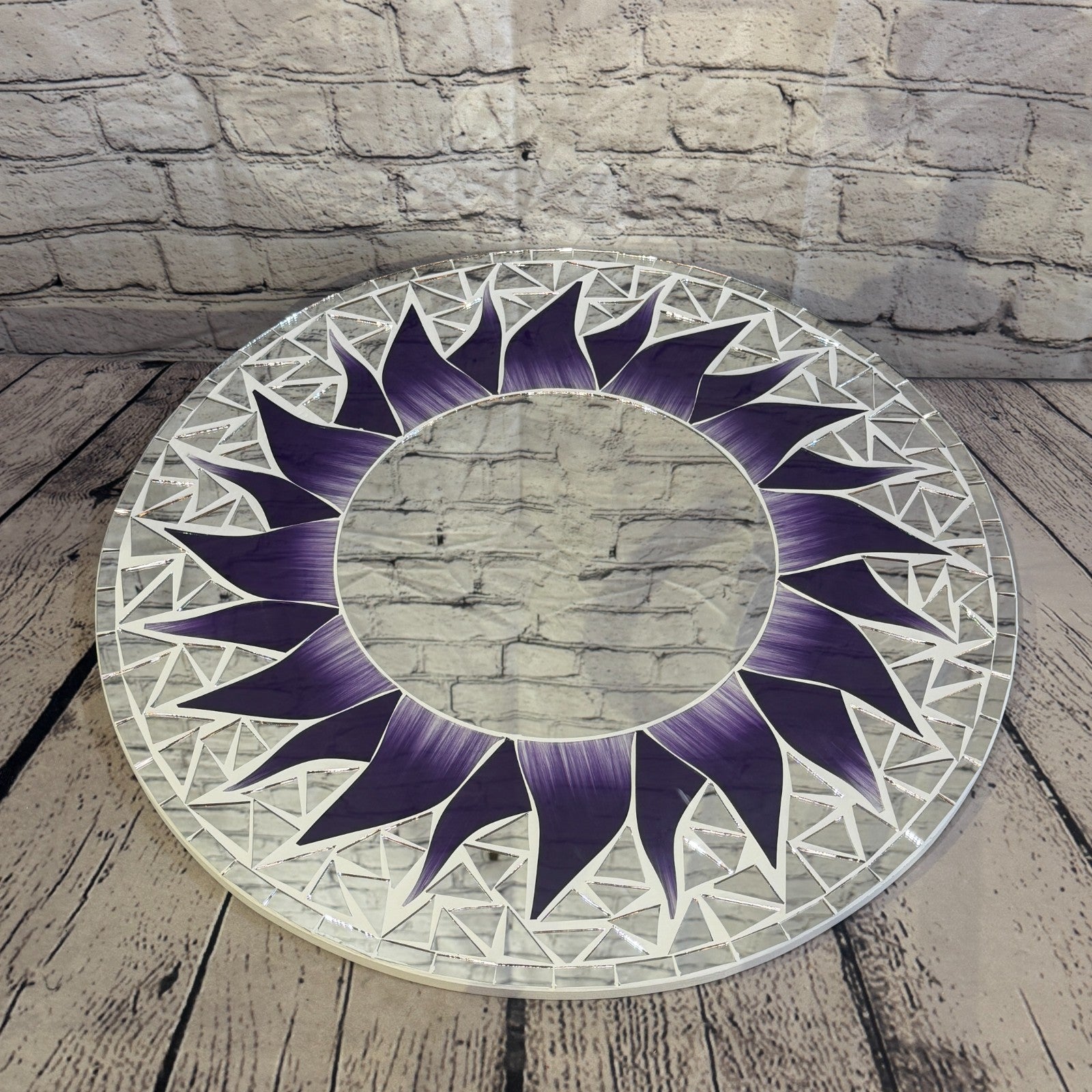 Purple Sun Flame Mosaic Tile Wall Mirror 50cm x 50cm 20 Inches Handmade2