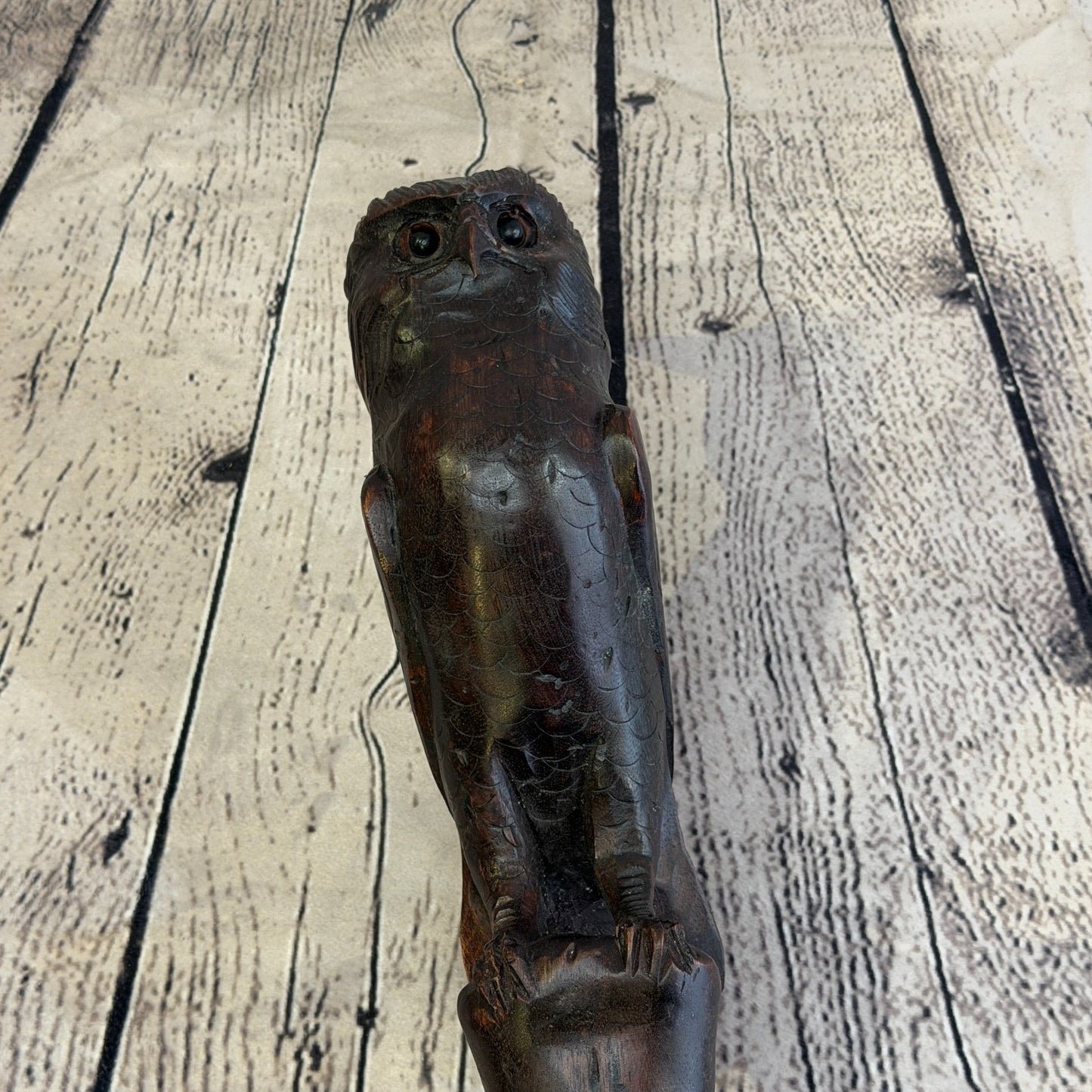 Owl Carving 140cm Tribal African Walking Stick Staff Cane Hand Carved Dark Wood6