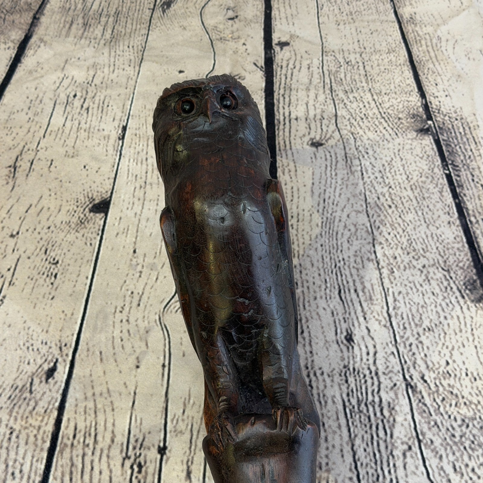 Owl Carving 140cm Tribal African Walking Stick Staff Cane Hand Carved Dark Wood6
