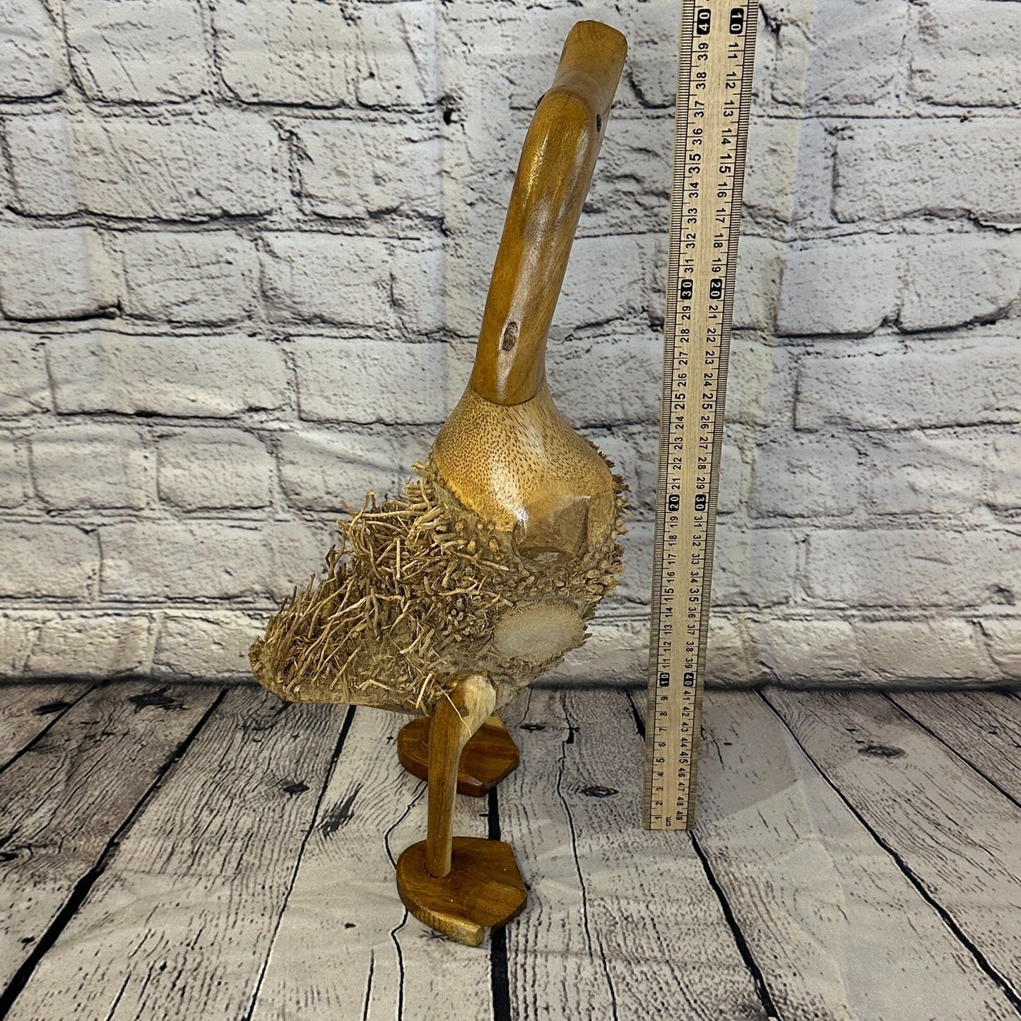 Looking Left 40cm Tall Wooden Hairy Duckling Baby Duck Bamboo Root Fairtrade4