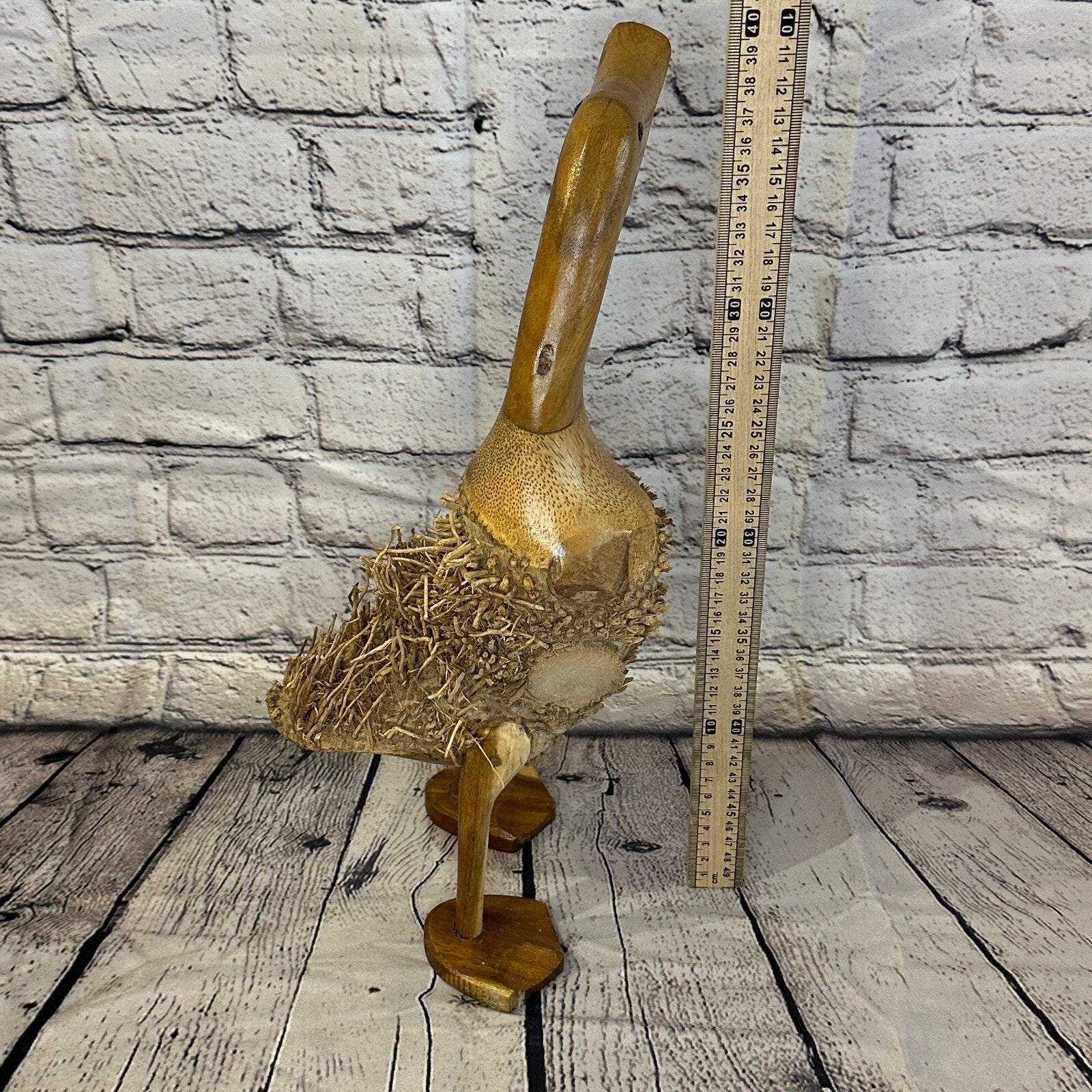 Looking Left 40cm Tall Wooden Hairy Duckling Baby Duck Bamboo Root Fairtrade4