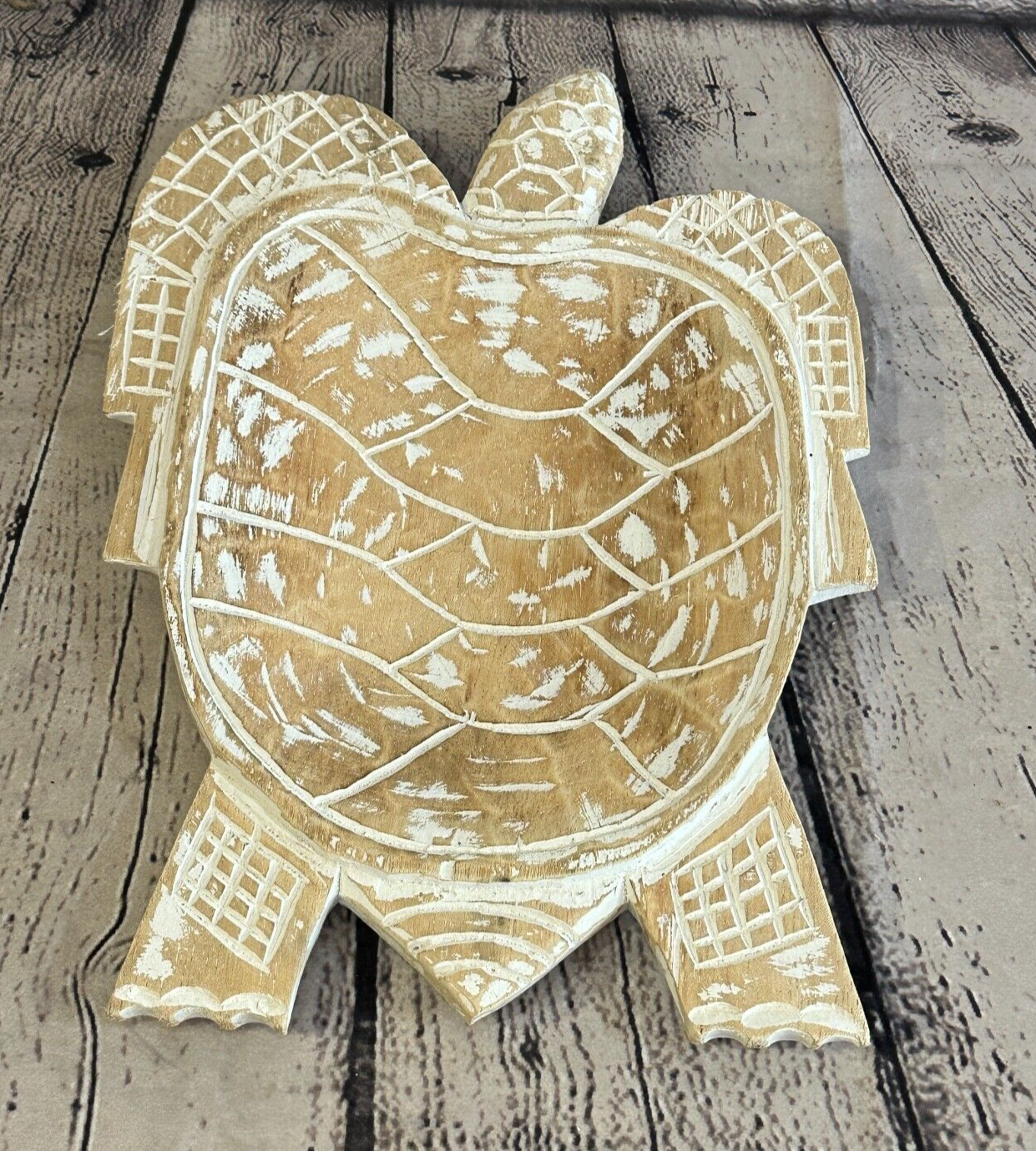 30cm Cream Sea Turtle Bowl Trinket Dish Decoration Designer Mask Wooden Handmade0