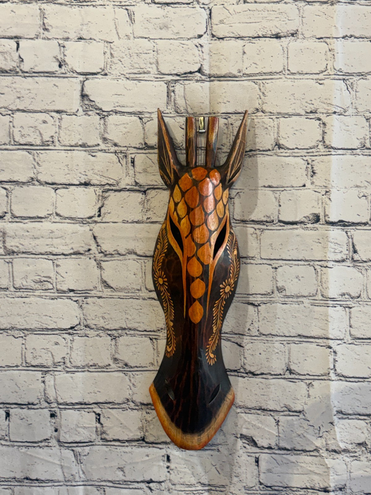 50cm Giraffe Paint Hand Carved Fair Trade Wooden Animal Wall Art Wall Hang Mask2