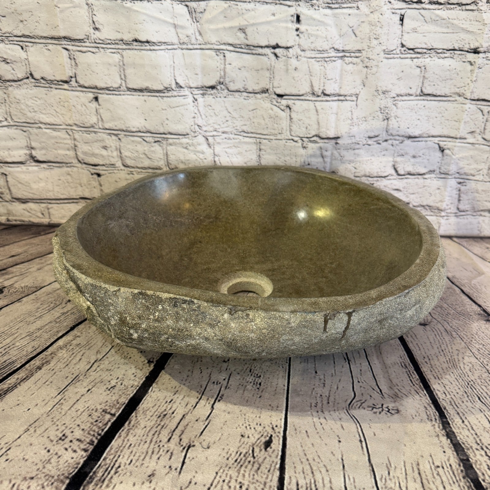 39cm x 36cm Wash Basin Bathroom Counter Top Washing River Stone Bowl Sink No 400