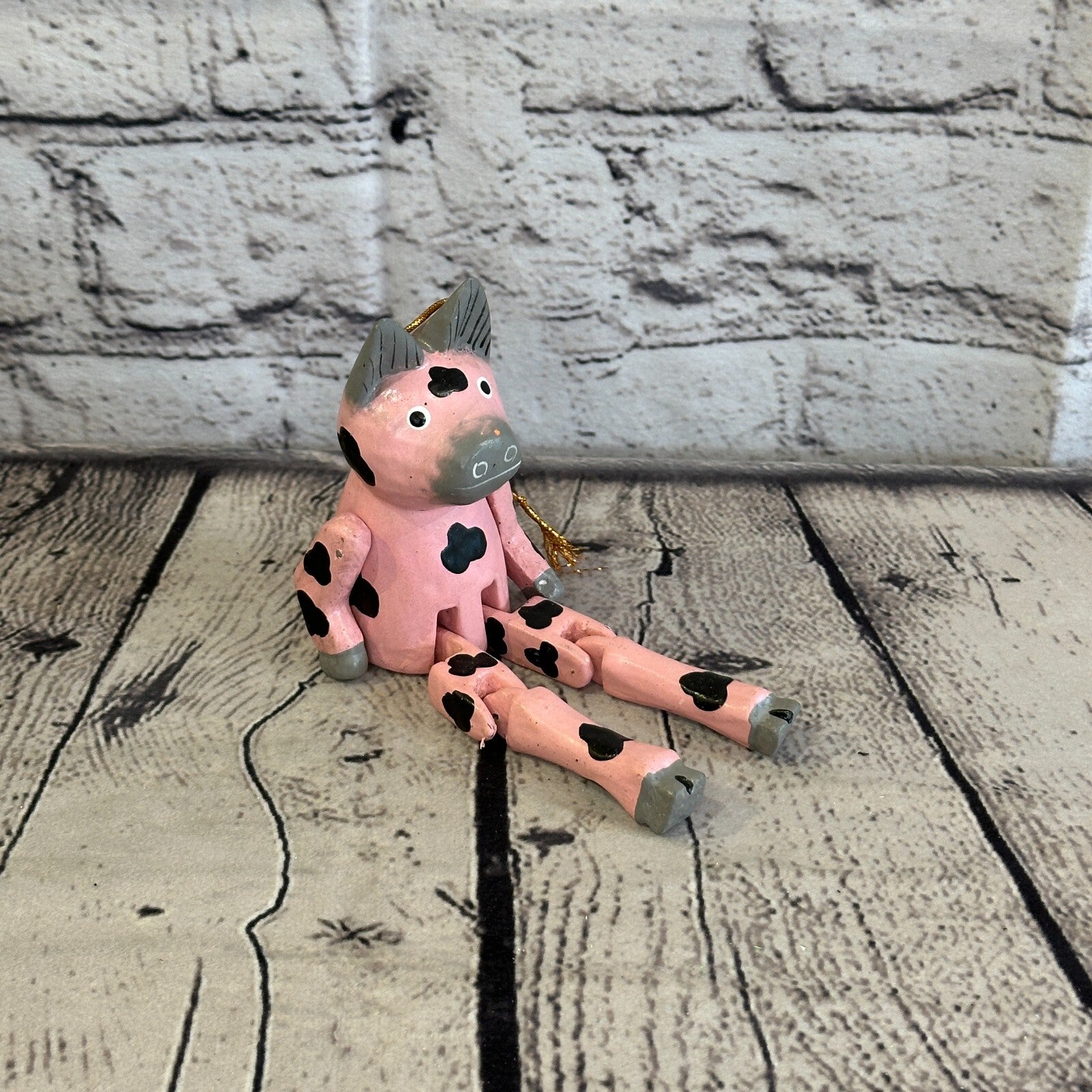 10cm Pink Pig Sitting Animal, Wooden Shelf Ornament Handmade and Fairtrade2