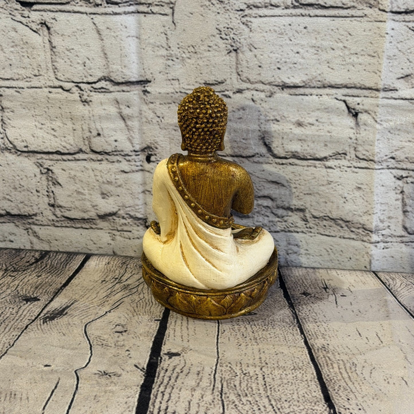 White & Bronze 20cm x 10cm Thai Buddha Tea Light Holder Statue Resin Hindu4