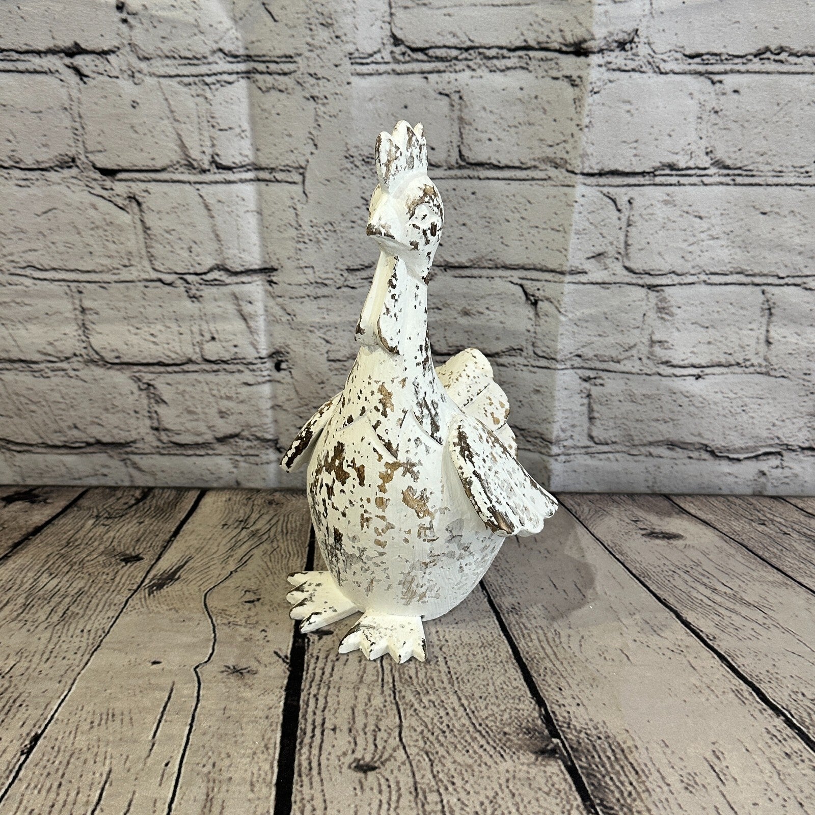 25cm x 12cm White Shabby Wooden Rooster Cockerel Retro Collectable Hand Carved0