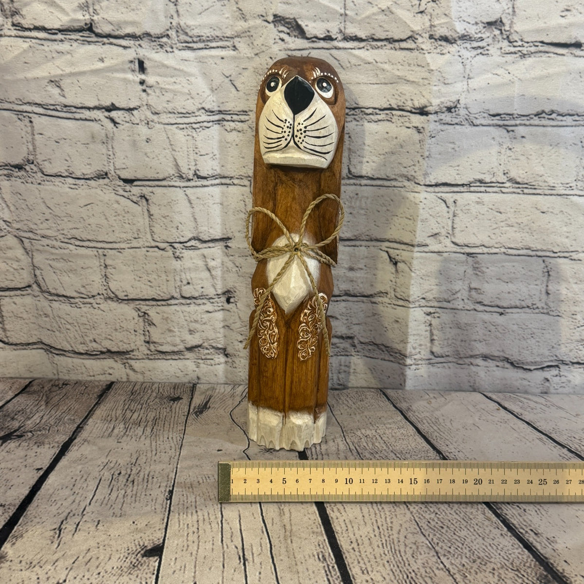 30cm Dark Brown Wooden Shabby Dog Statue Ornament Fair Trade Handcarved6
