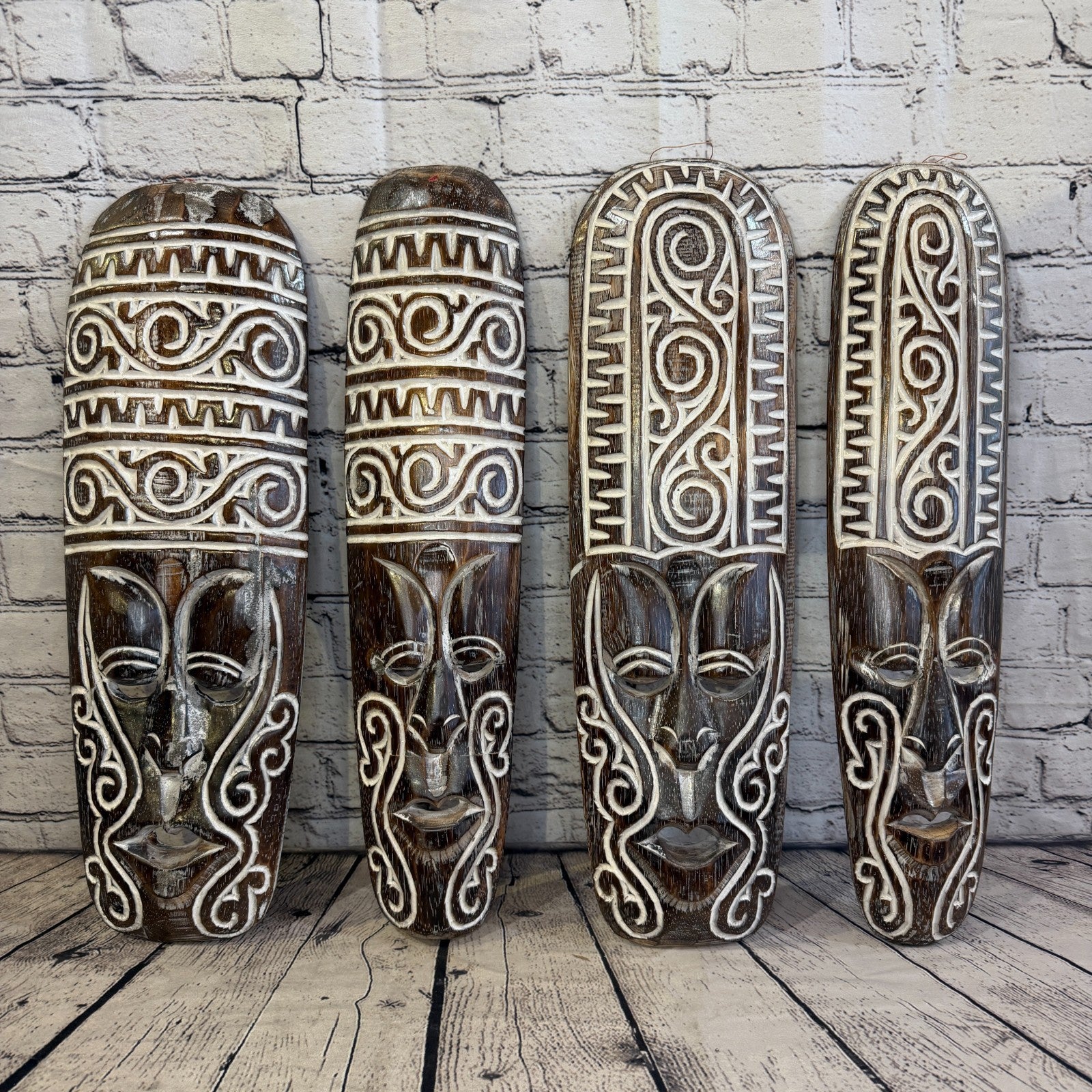 50cm Swirl Brown Thin Painted Mask Carved Wooden Ethnic Tribal Tiki Wall Art7