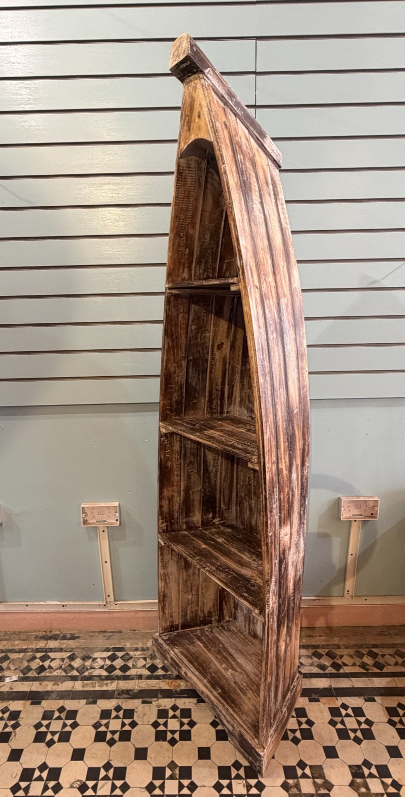 180cm x 55cm x 30cm Brown Boat Shelf Wooden Cabinet Living Storage Furniture0