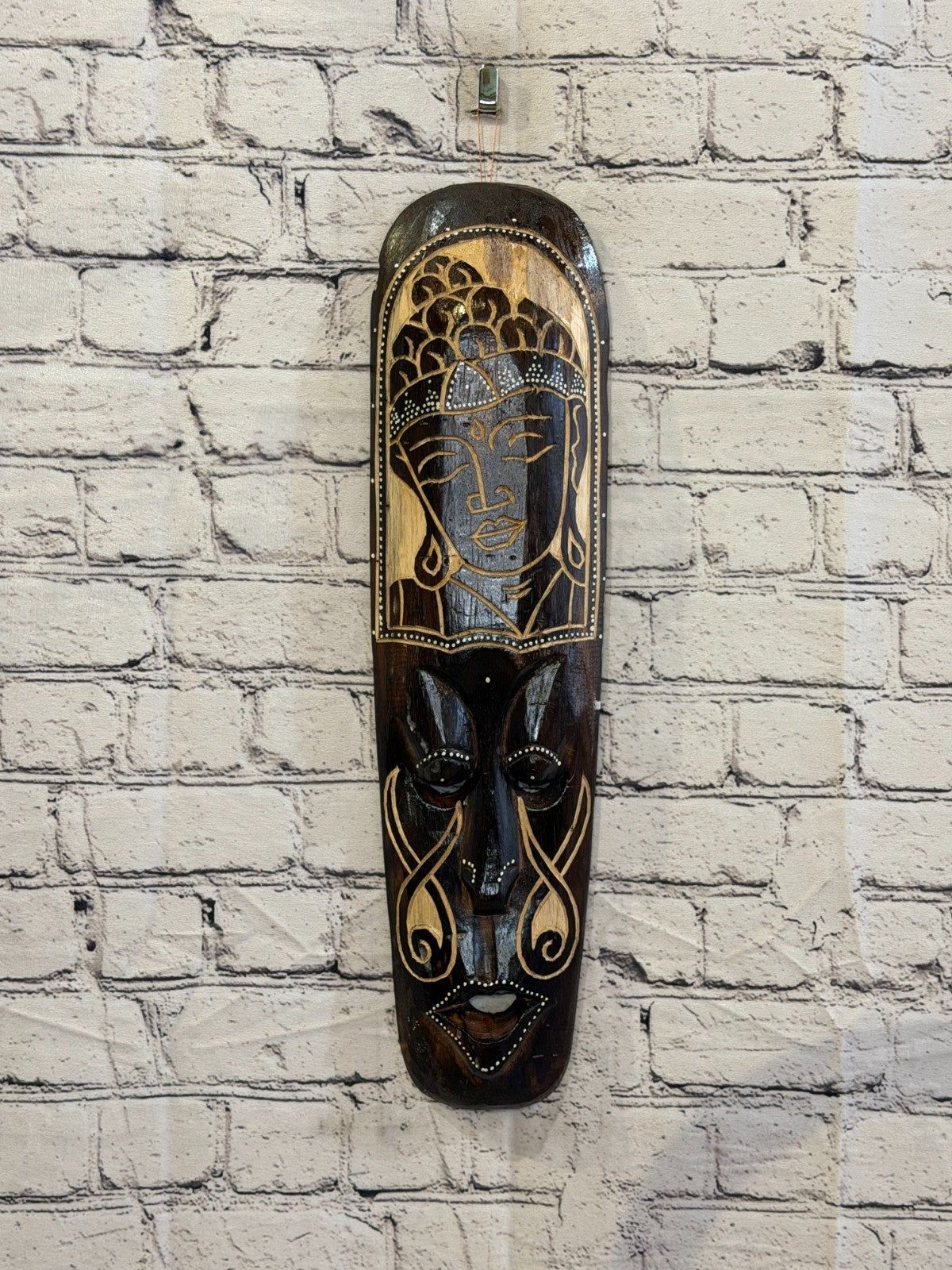 50cm Buddha Mask Carved Wooden Brown Work Painted Ethnic Tribal Tiki Wall Art2