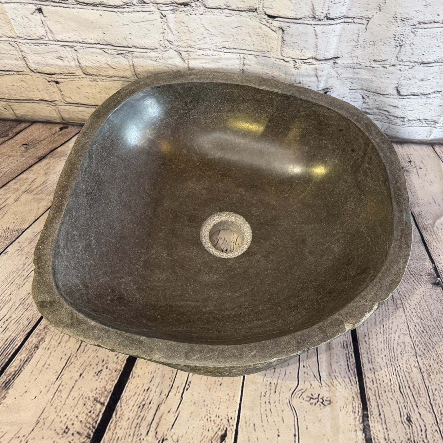 37cm x 35cm Wash Basin Bathroom Counter Top Washing River Stone Bowl Sink No 56
