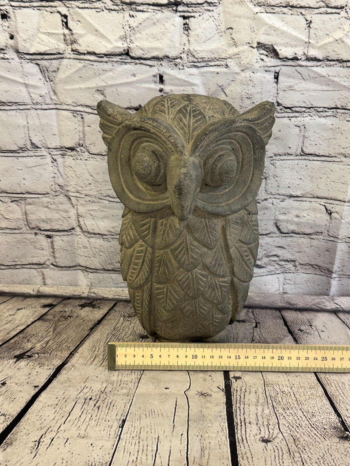 Barn Owl Stone Garden 30cm x 18cm Ornament Outdoor Indoor Statue Hindu8