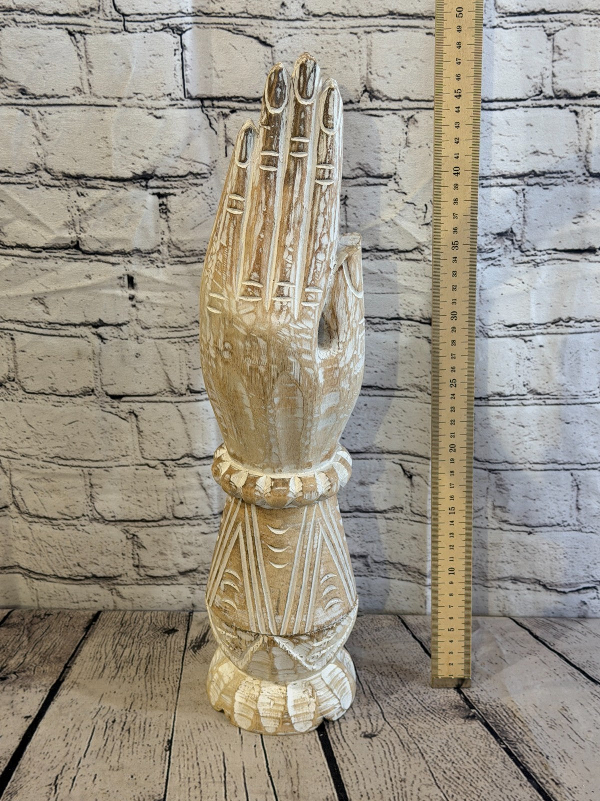 50cm White Wooden Hand Carved Praying Hands Incense Holder Two Parts6