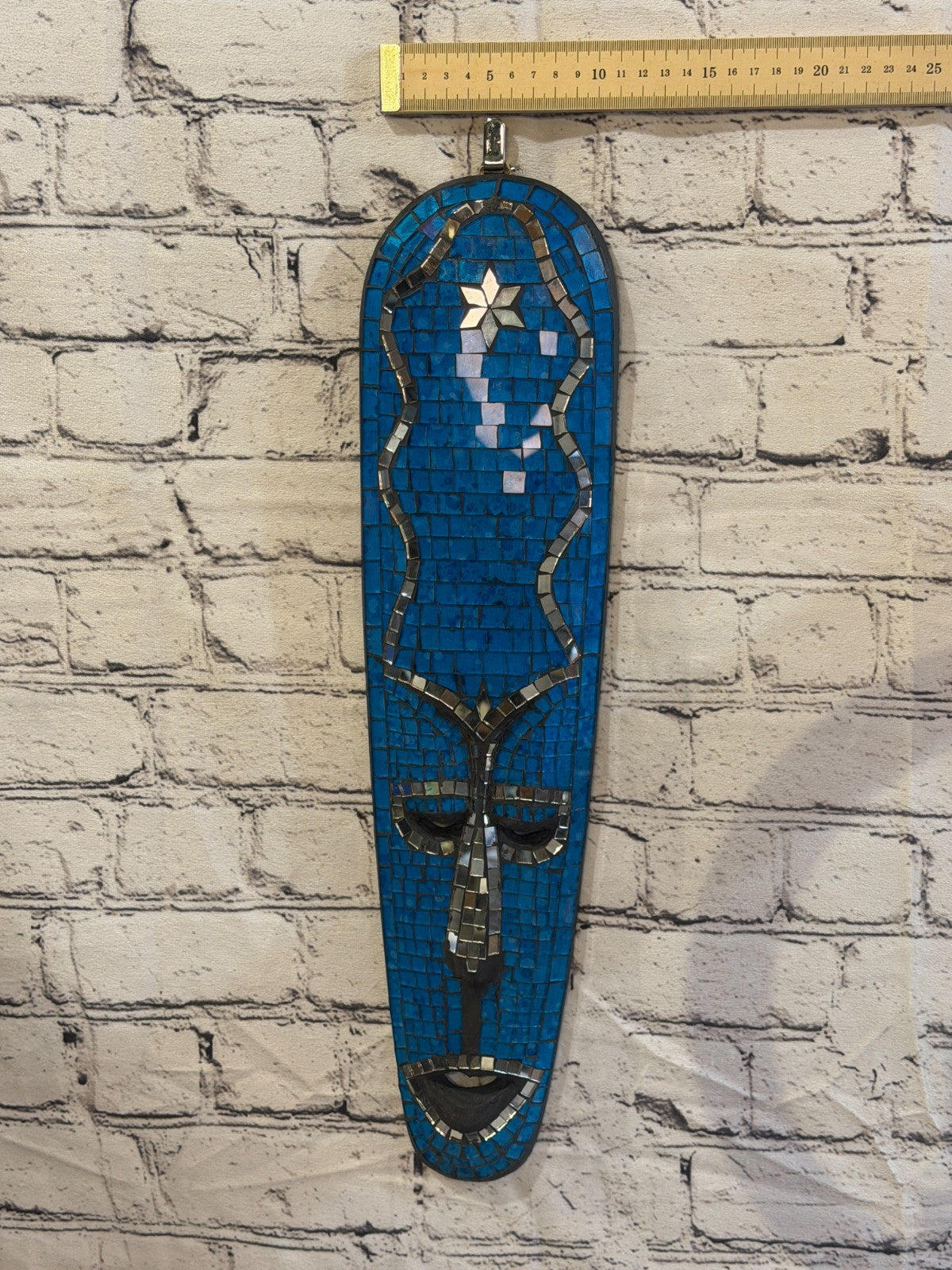 50cm Mask Light Blue Mosaic Wall Hanging Wooden Ornaments Wood Carving3