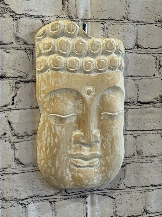 30cm Cream Tiki Style Wall Decoration Buddha Head Designer Mask Wooden Handmade0