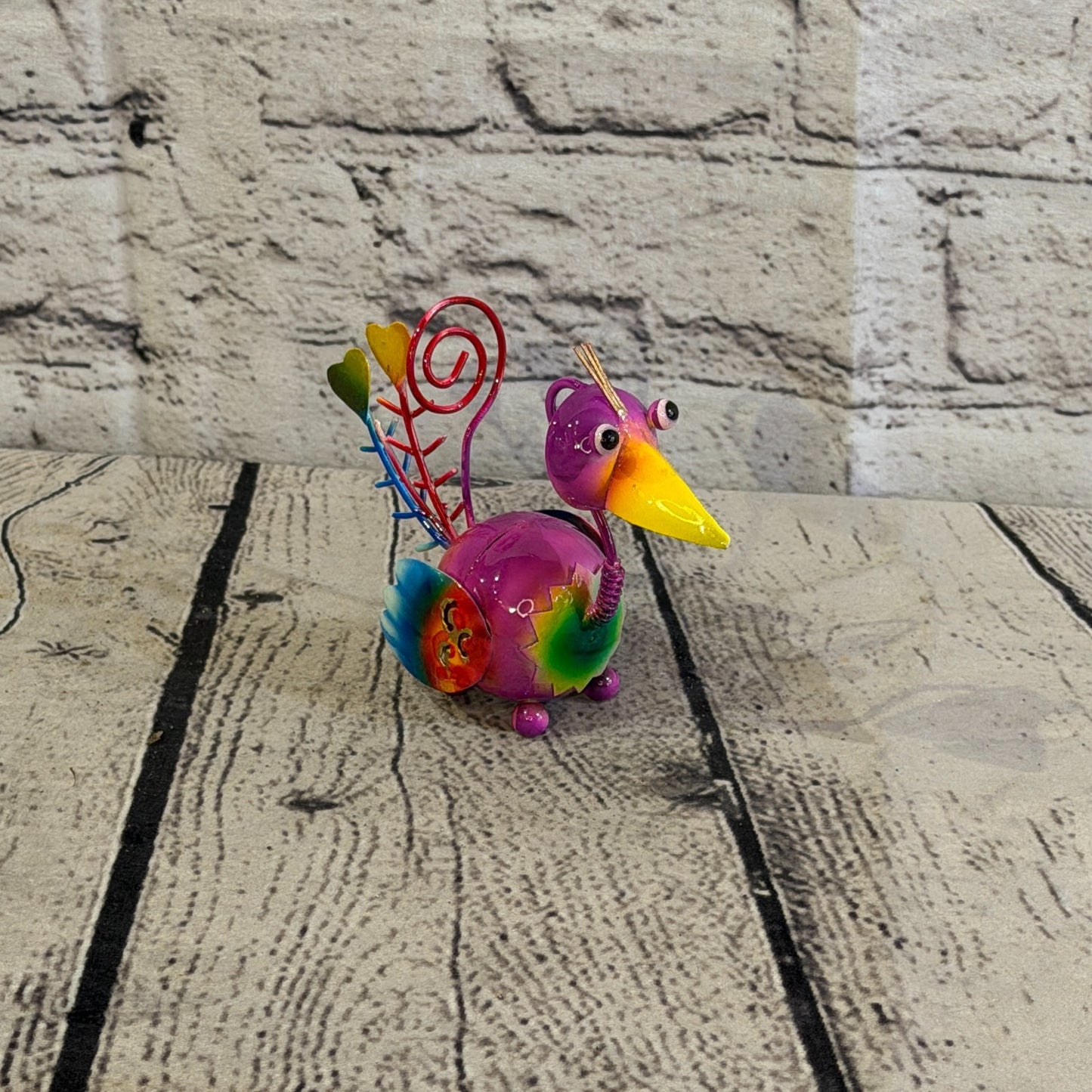 10cm x 10cm Small Colourful Bird Purple Metal Tin Standing Ornament Statue2