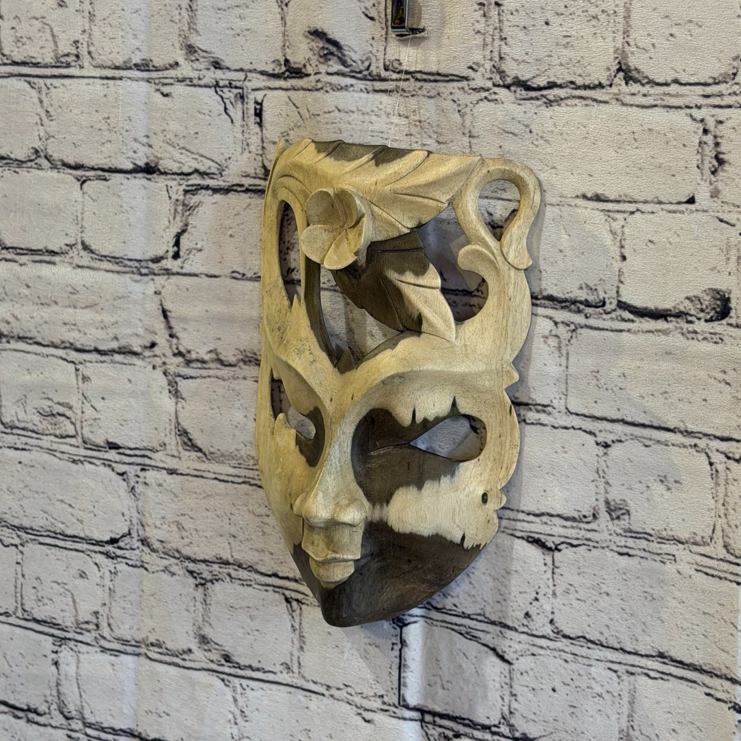 Wooden Soulmate Mask Wall Art Hibiscus Wood Hand Carved Fair Trade Design 12
