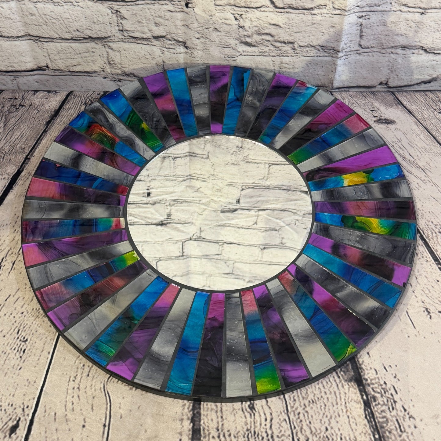 Blue Purple Line Black Mosaic Tile Wall Mirror 40cm x 40cm 16 Inches Handmade2