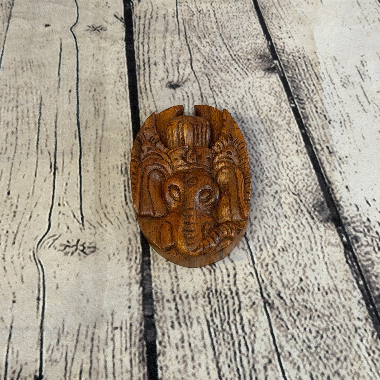 Oval Ganesha Flower 4 Bit Wooden Puzzle Box Secret Box Magic Trinket Handmade2