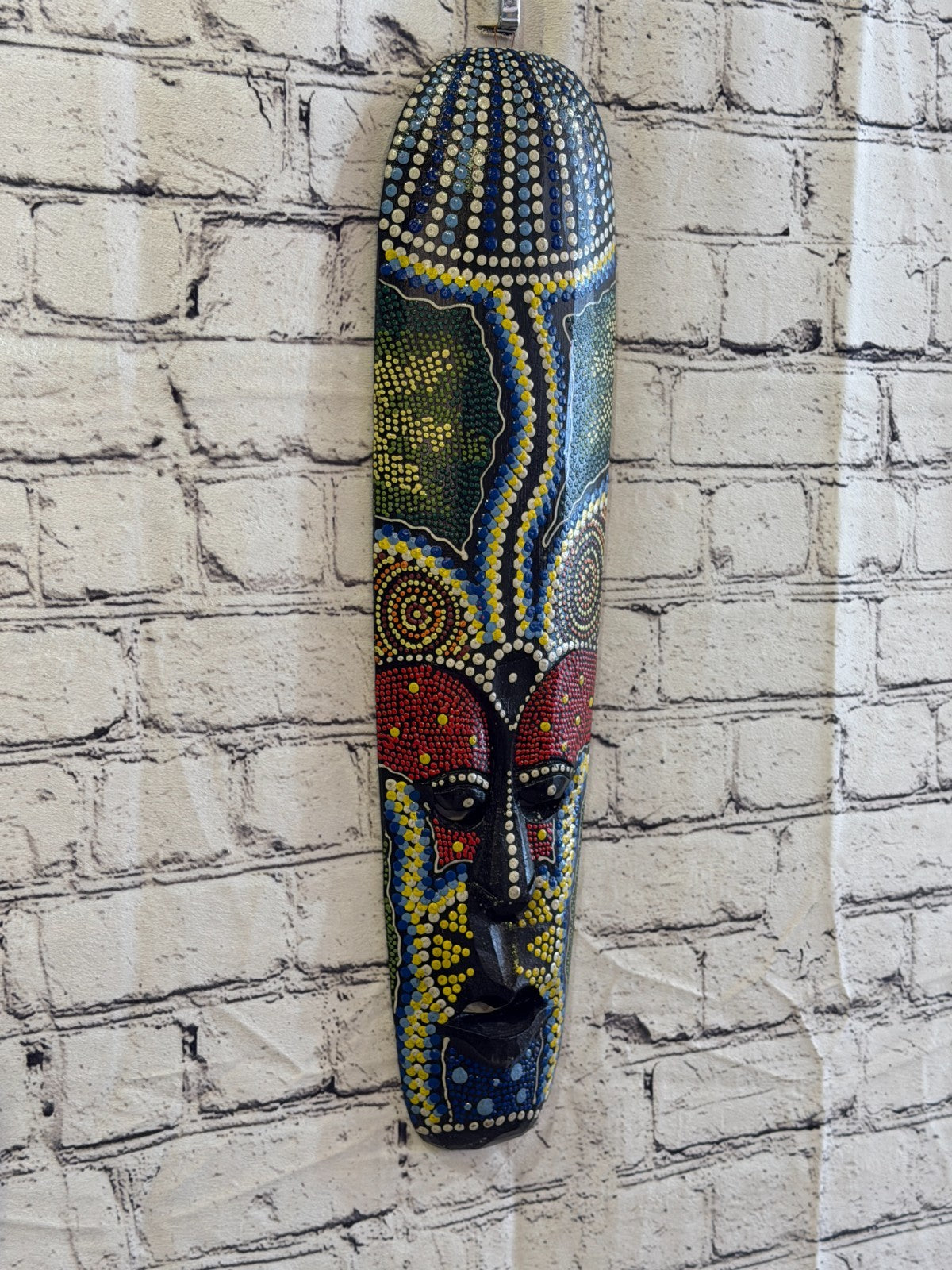 50cm Mask Carved Wooden Dot Painted Ethnic Tribal Tiki Wall Art No 4 New0