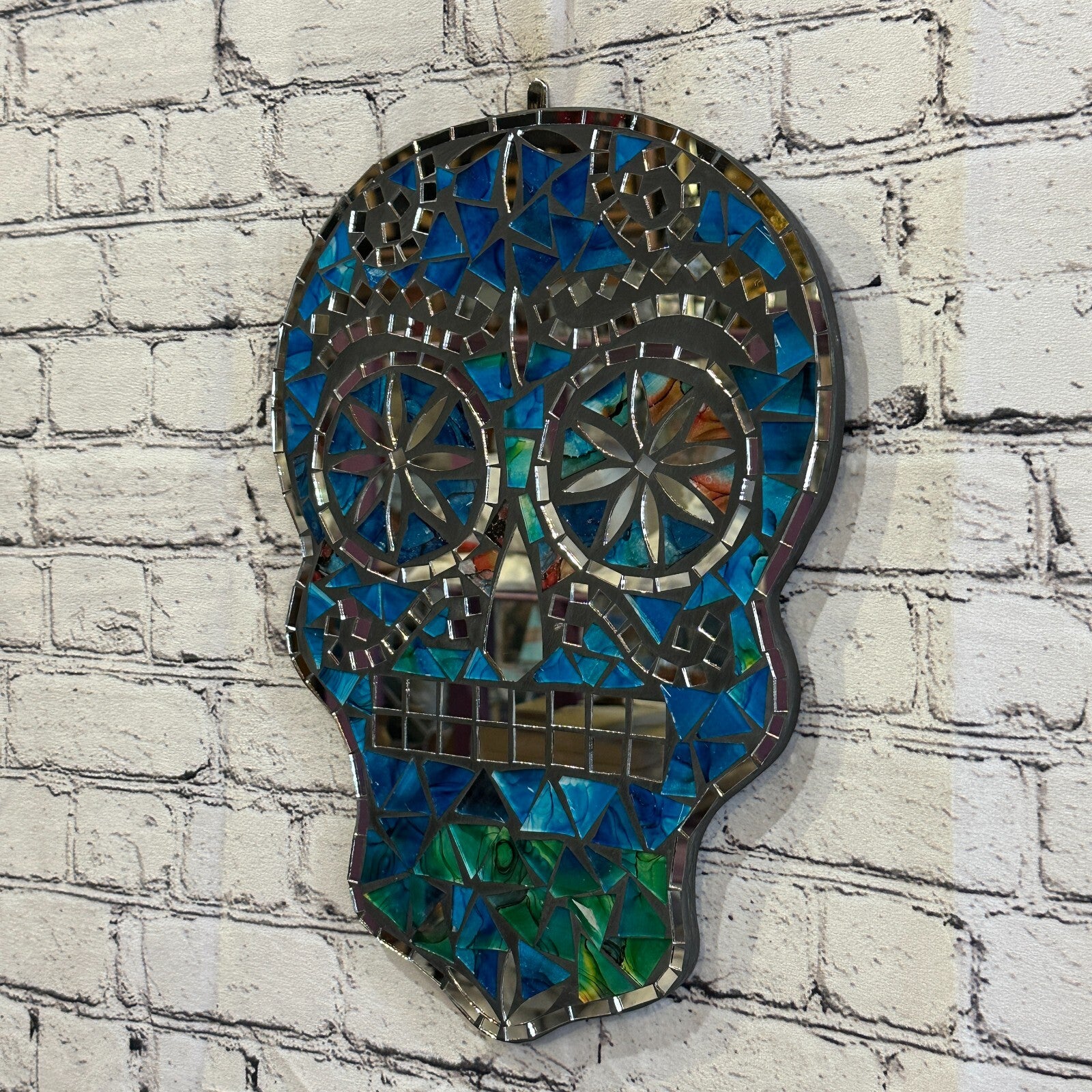 Blue Skull Mosaic Tile Wall Mirror 40cm x 28cm 16 Inches Handmade New1
