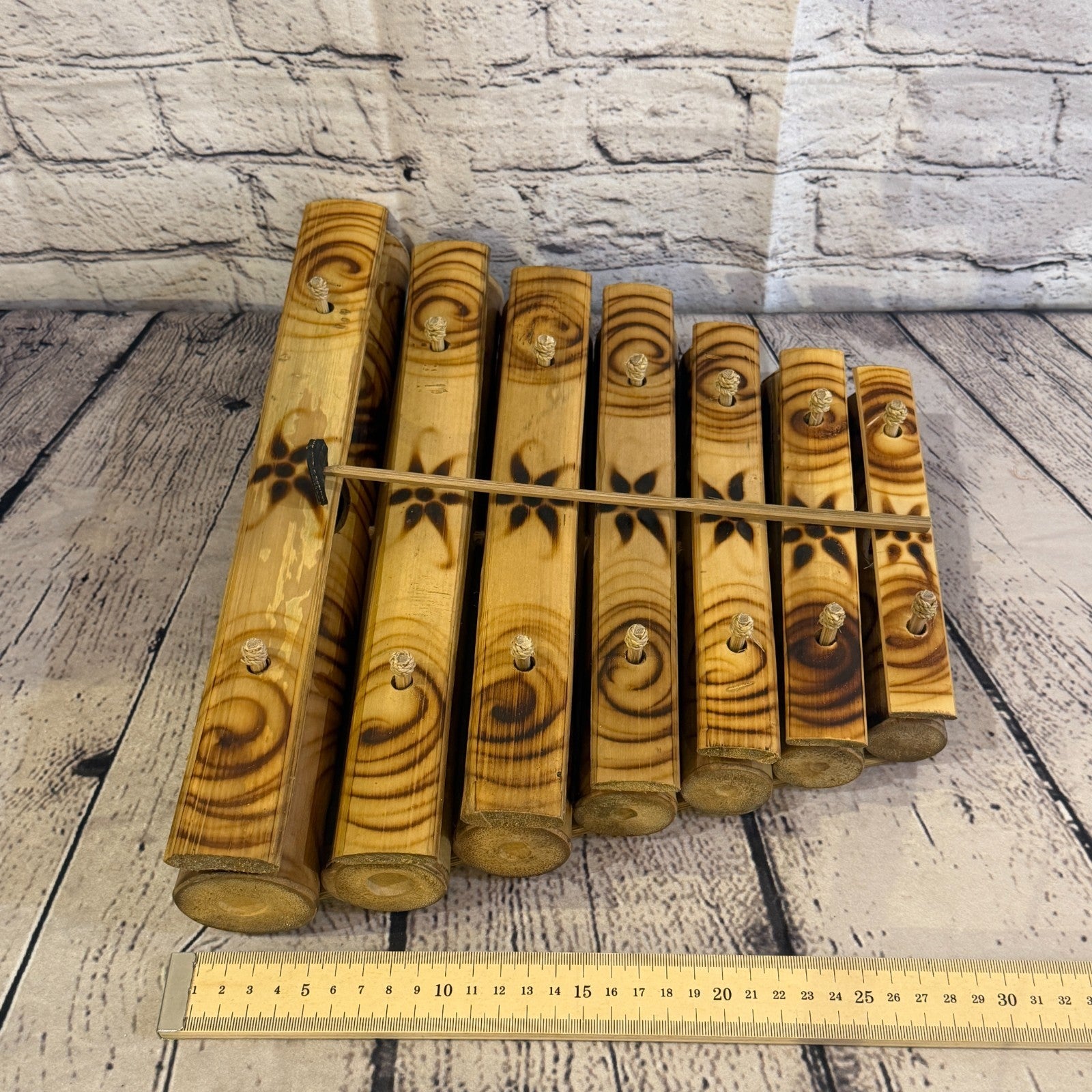 30cm Fairtrade Handmade Xylophone Musical Instrument Burnt Bamboo Design 1 Stick2