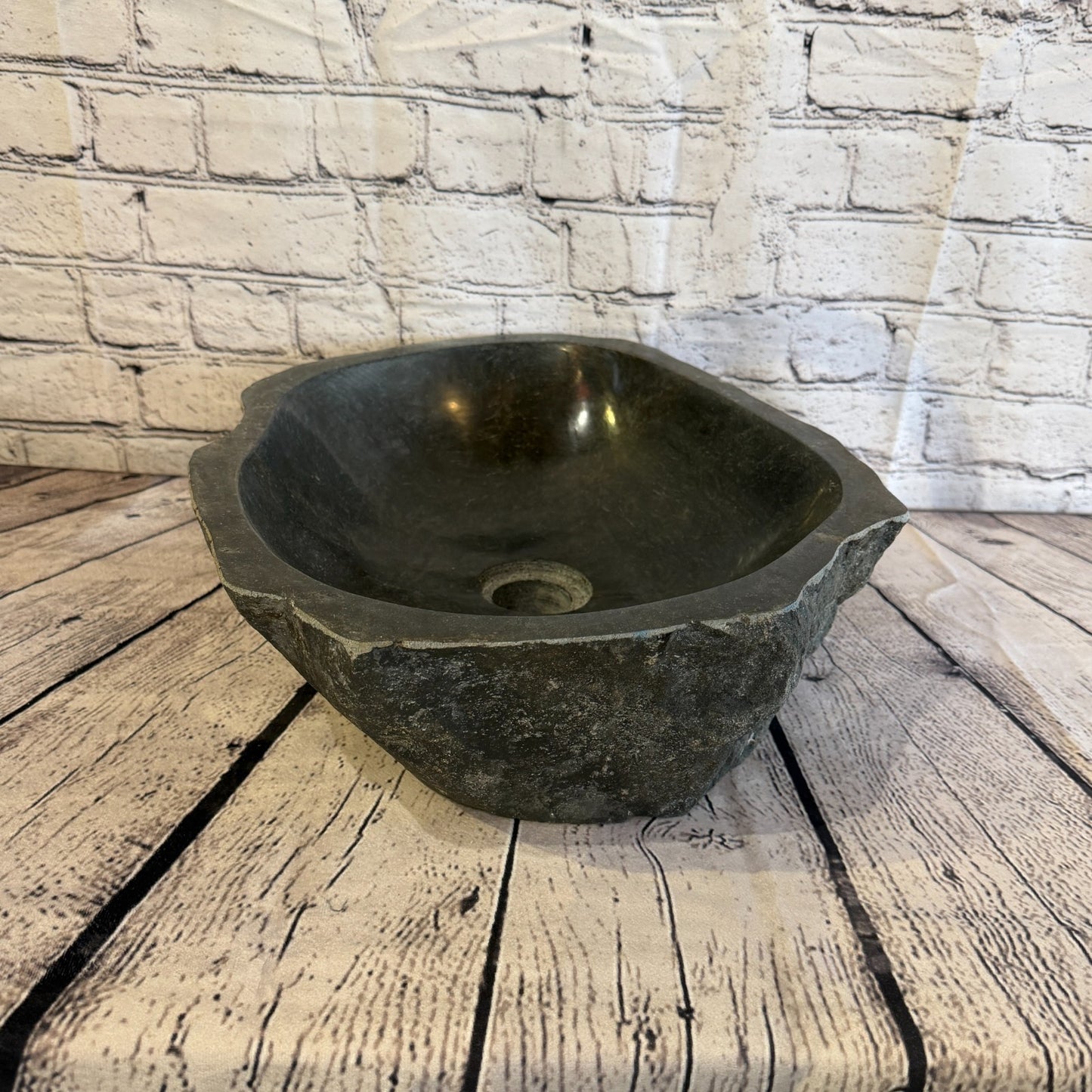 40cm x 34cm Wash Basin Bathroom Counter Top Washing River Stone Bowl Sink No 43