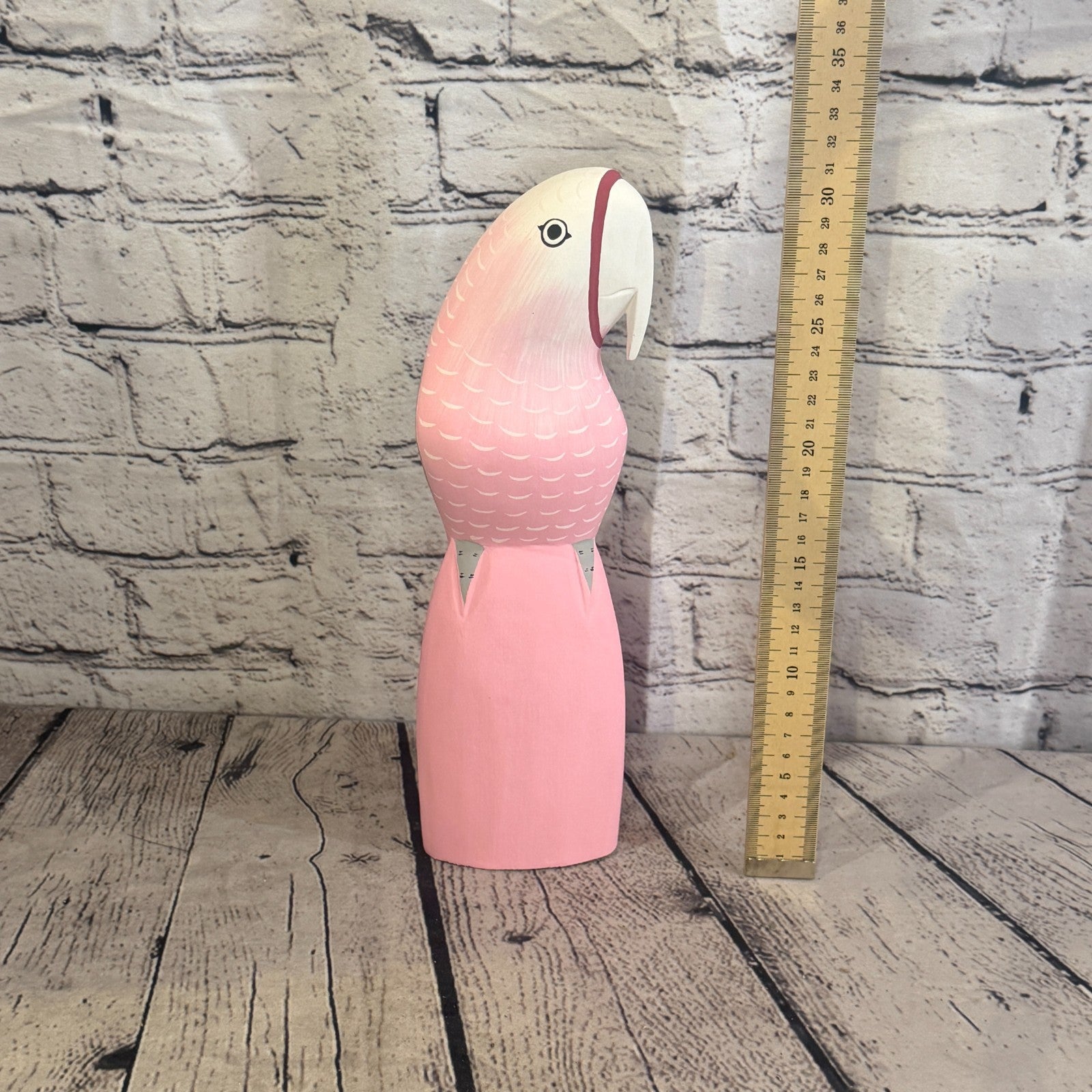 30cm Bright Pink Parrot Bird Ornament Statue Fair Trade Hand Made Carved Wood5