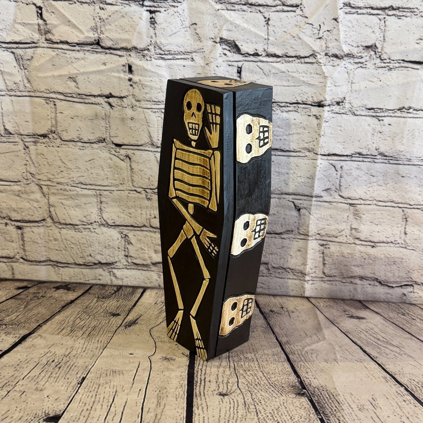 28cm x 8cm x 6cm Coffin Wooden Gothic Skeleton Skull Head Coffin Jewellery Box1